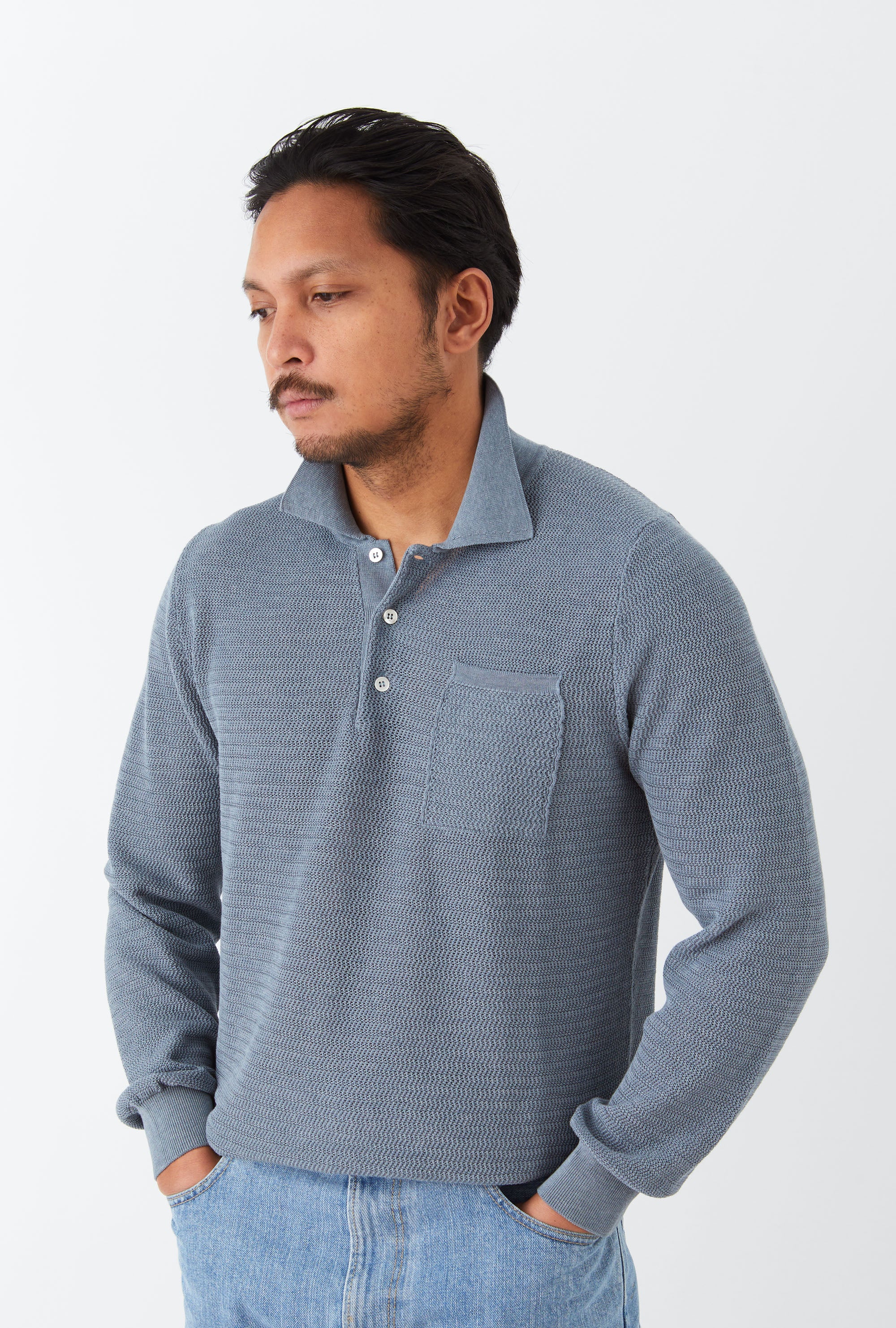 Zig Zag Polo Cotton Slate