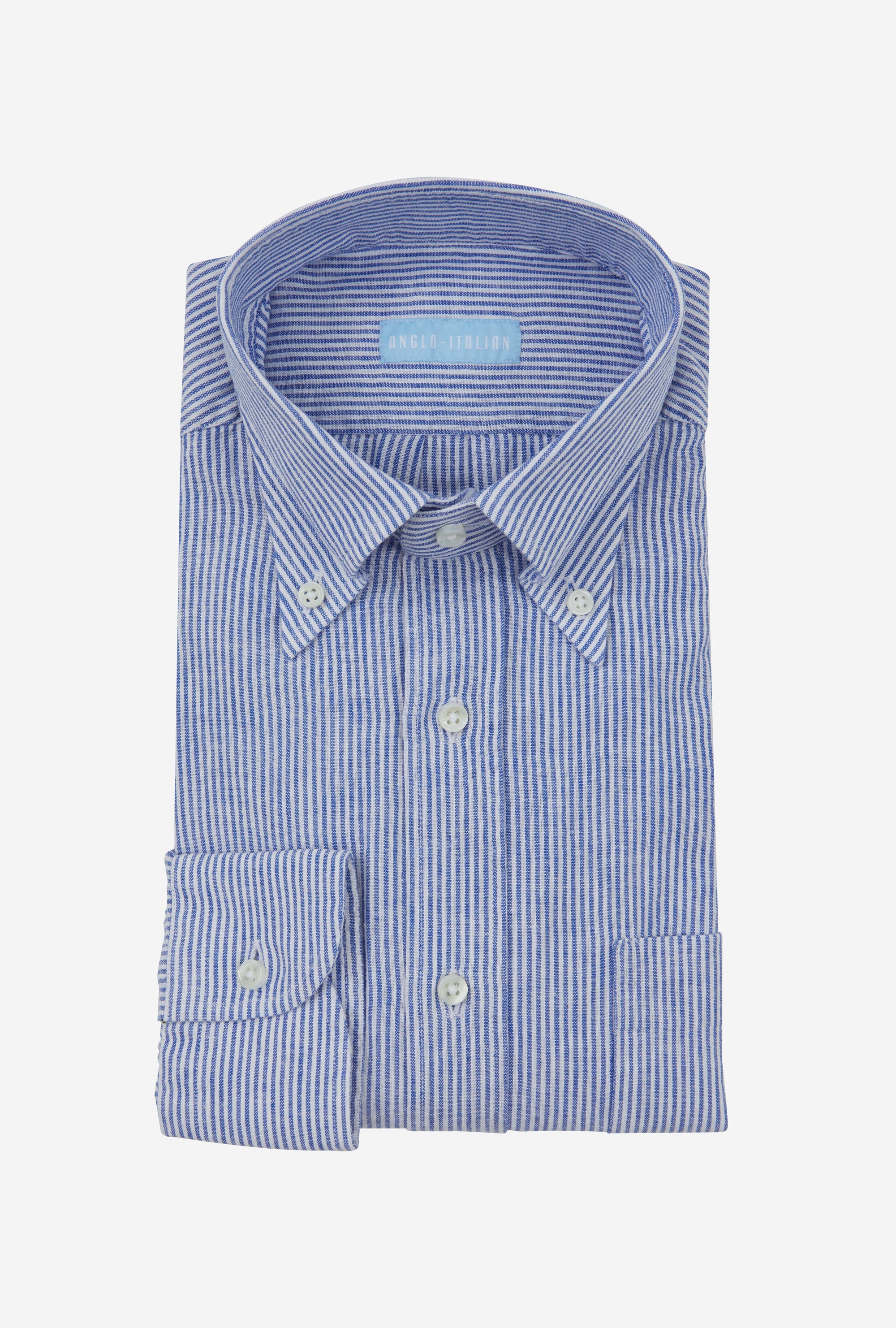 Button Down Sport Shirt Cotton-Linen Blue Bengal Stripe