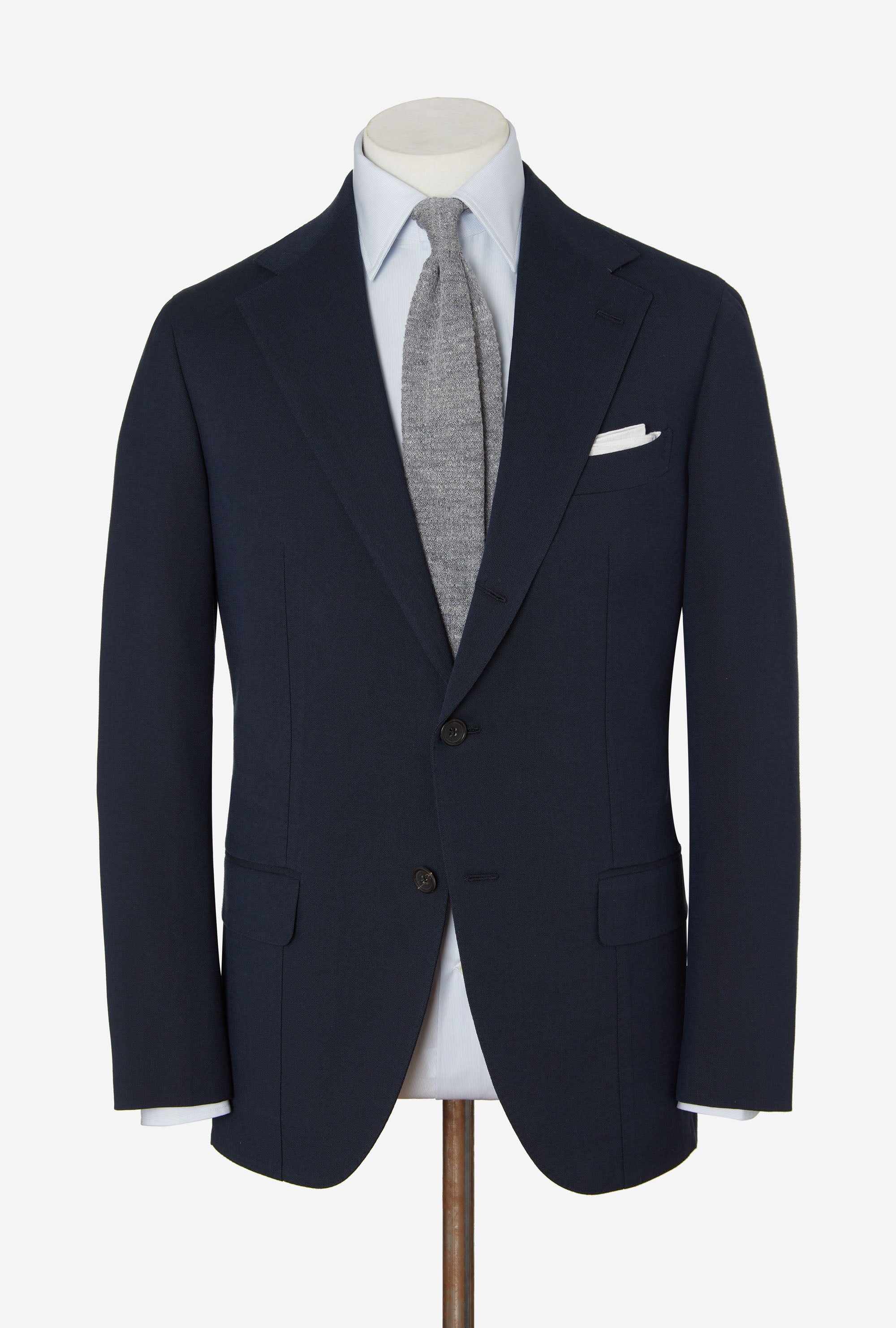 Suit Single Breasted Wool Cotton Navy