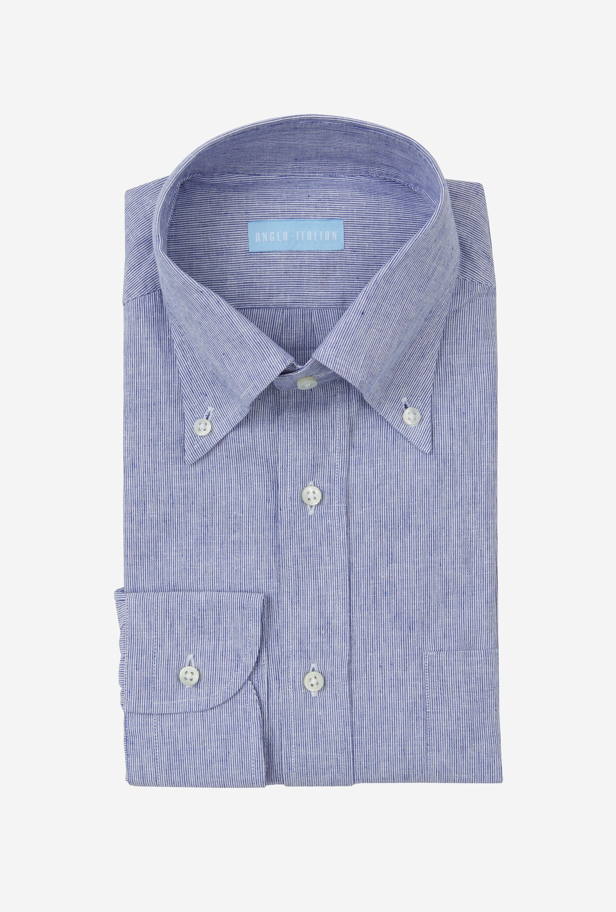 Button Down Sport Shirt Cotton-Linen Blue Hairstripe
