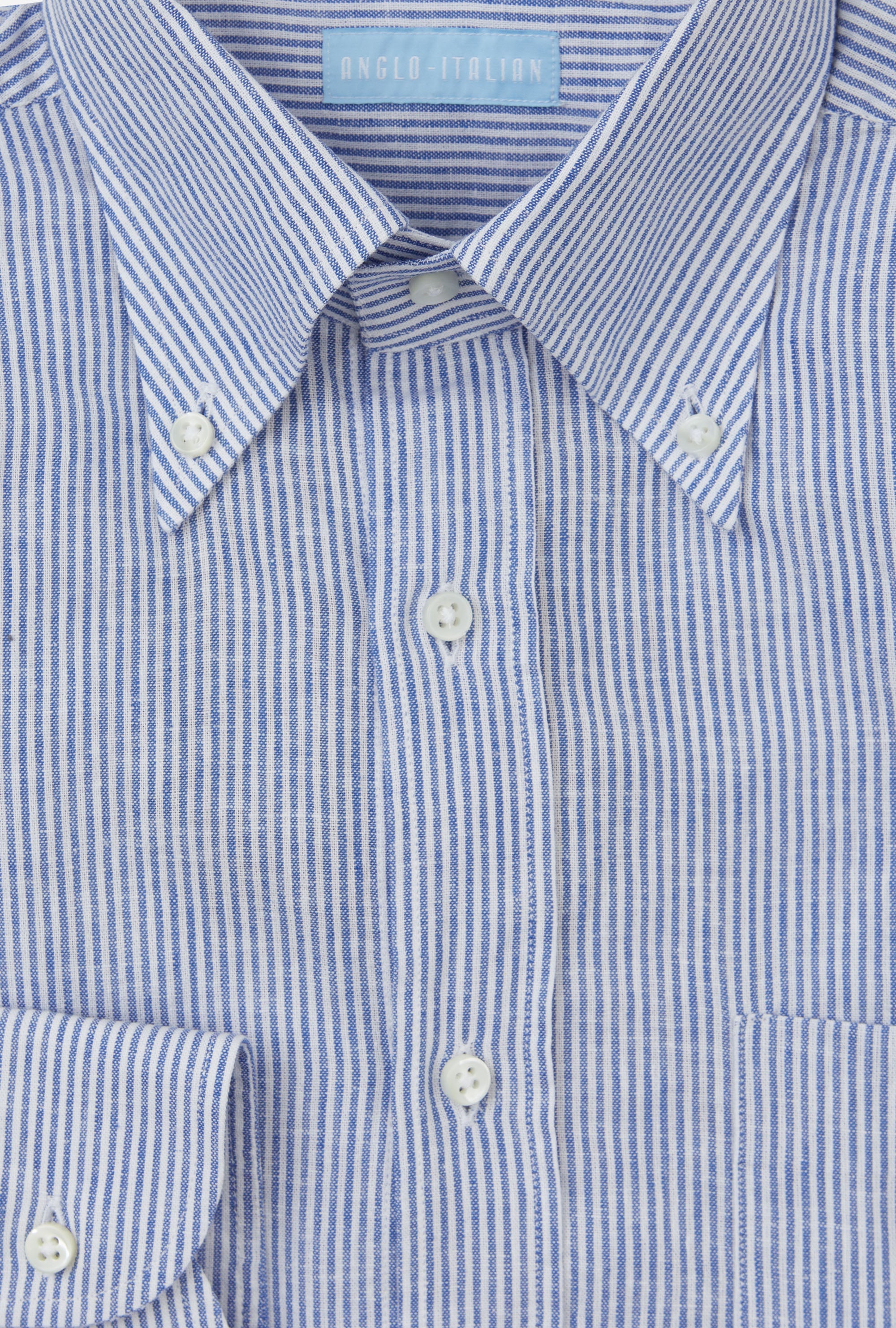 Button Down Sport Shirt Cotton-Linen Blue Bengal Stripe