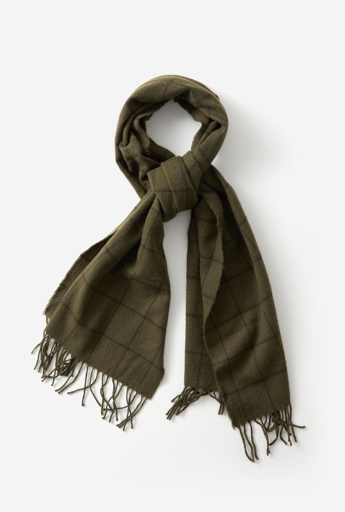 Wool Scarf Sage Green Brown Overcheck