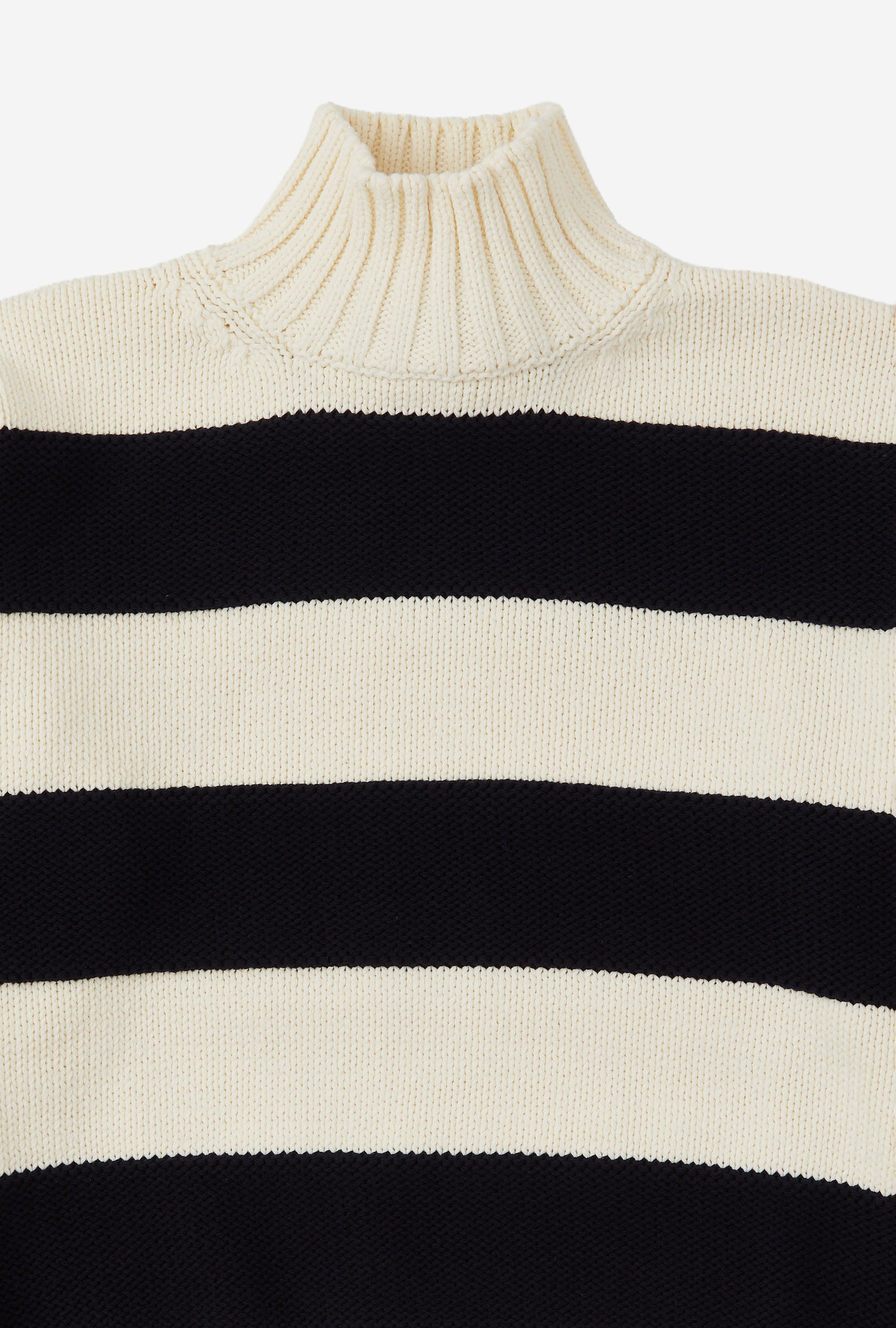 Mockneck Cotton Ecru Navy Stripe