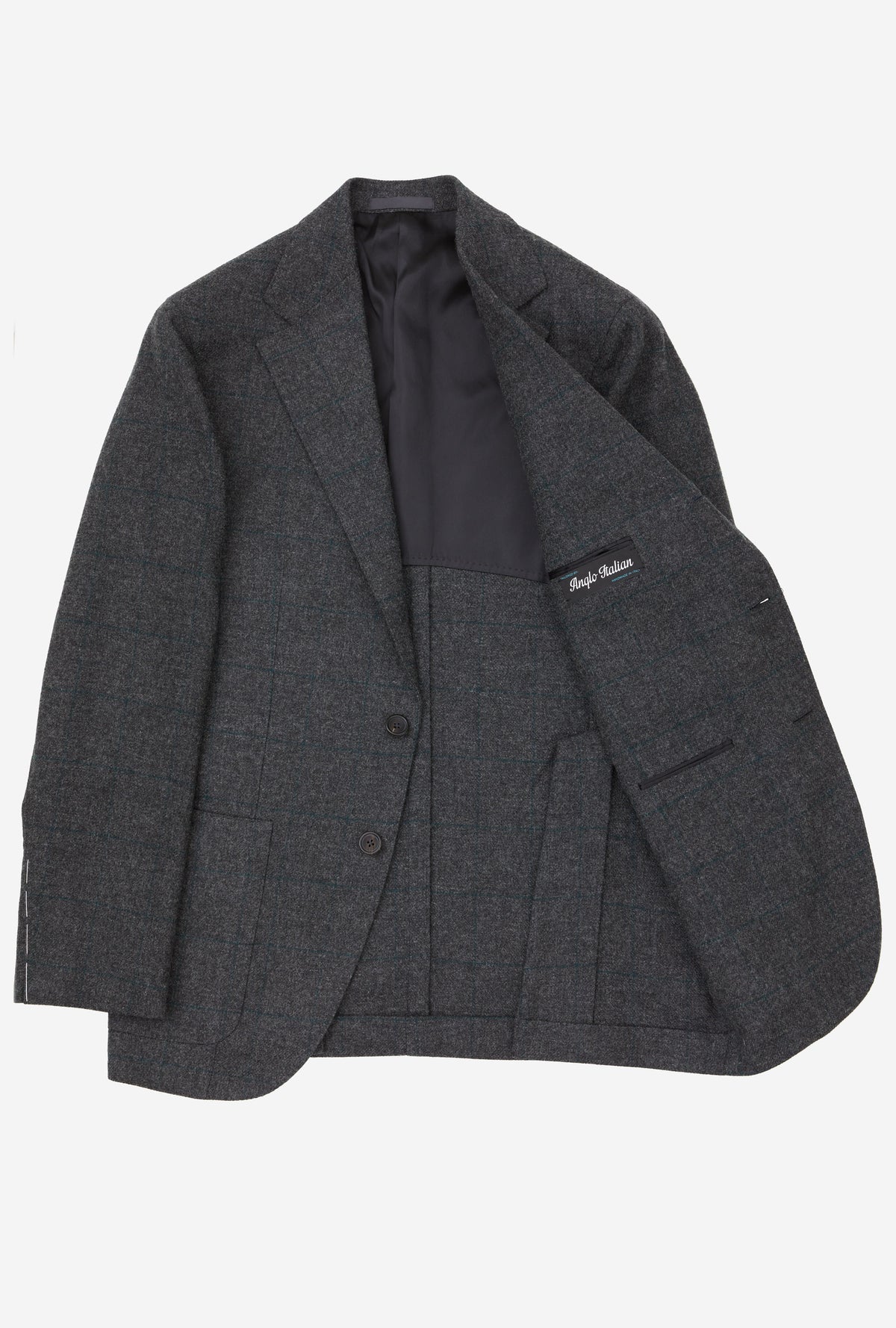Sport Jacket Wool Grey Melange Emerald Windowpane