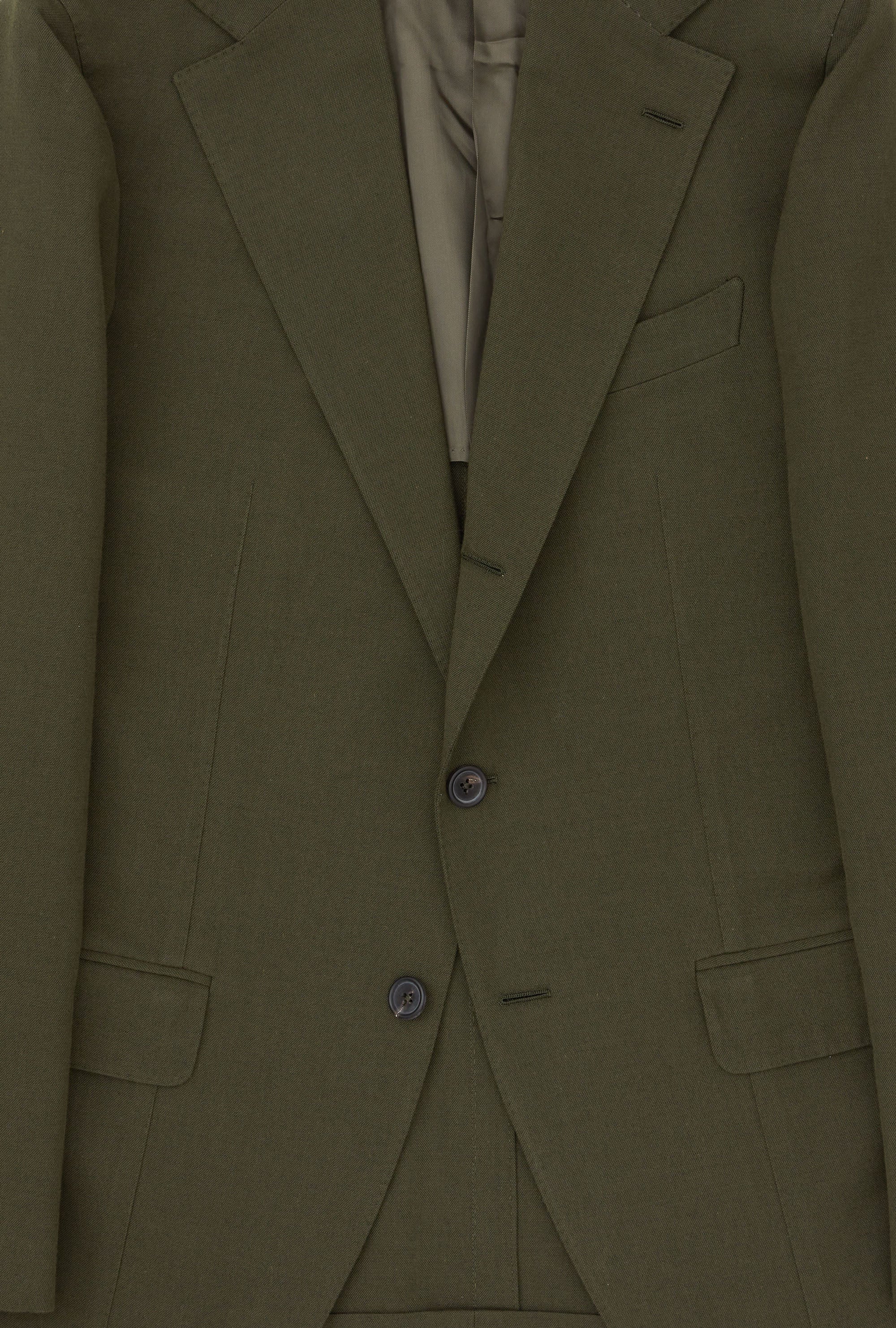 Suit Single Breasted Wool Cotton Olive