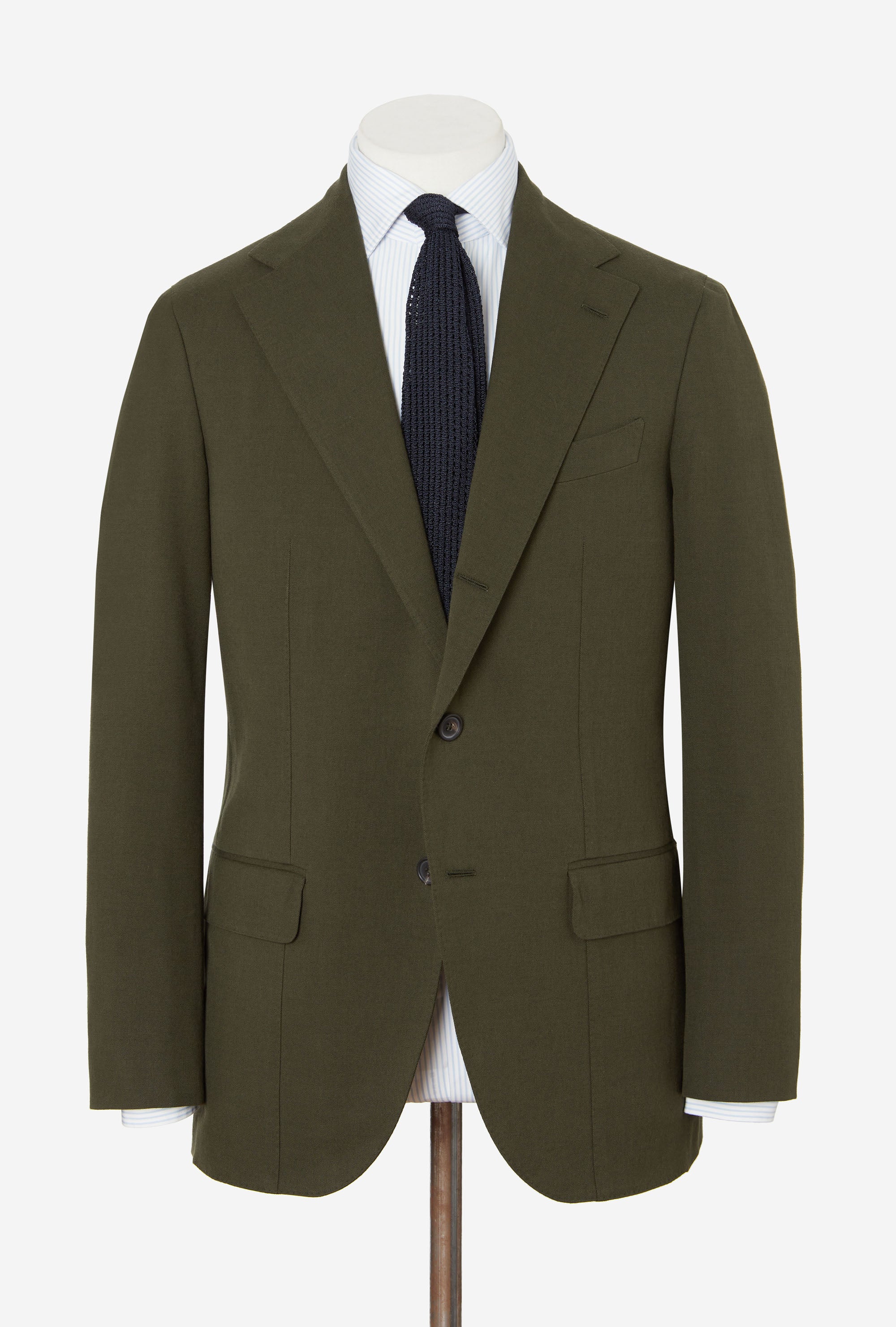 Suit Single Breasted Wool Cotton Olive