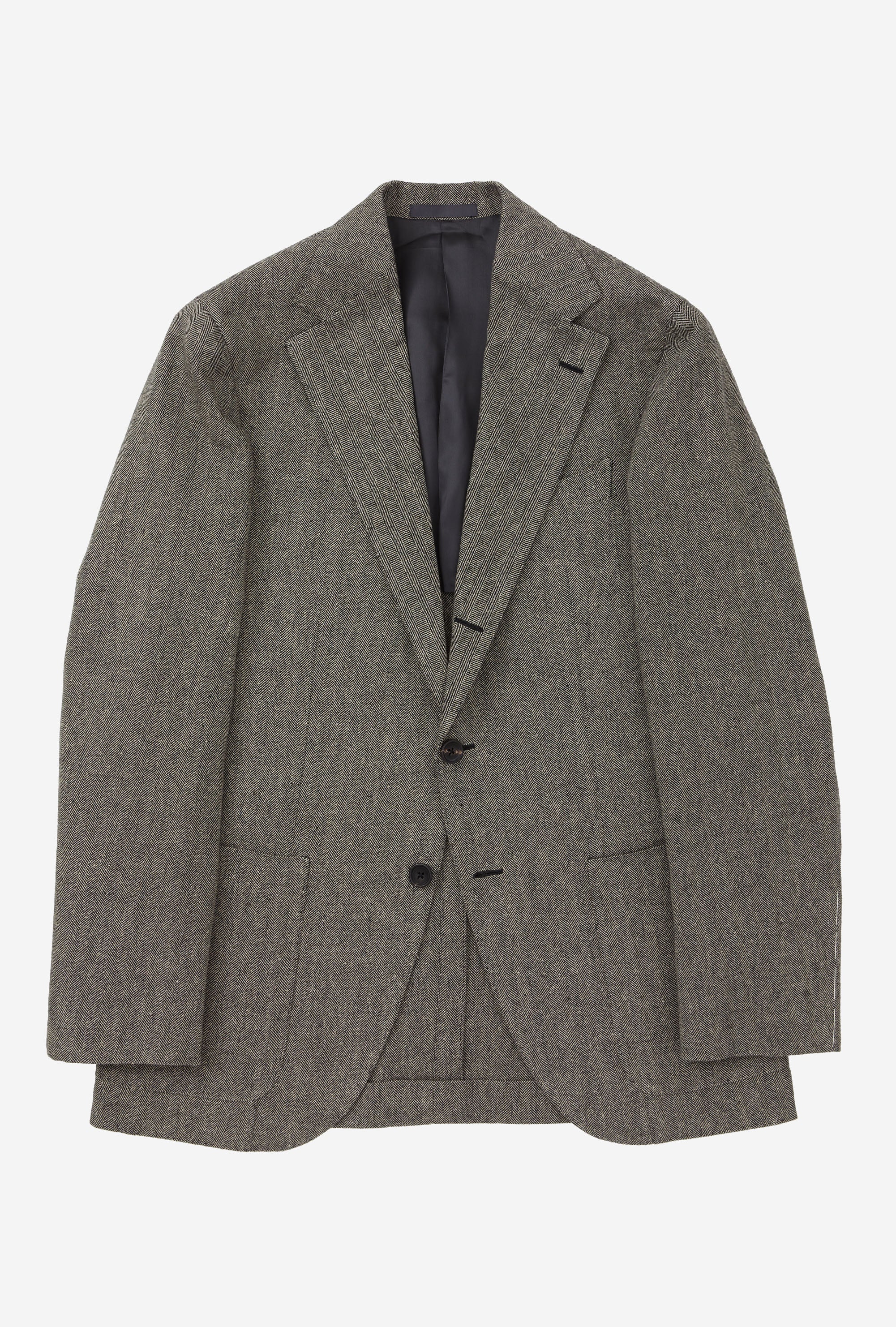 Sport Jacket Linen Cotton Silk Ecru Black Herringbone