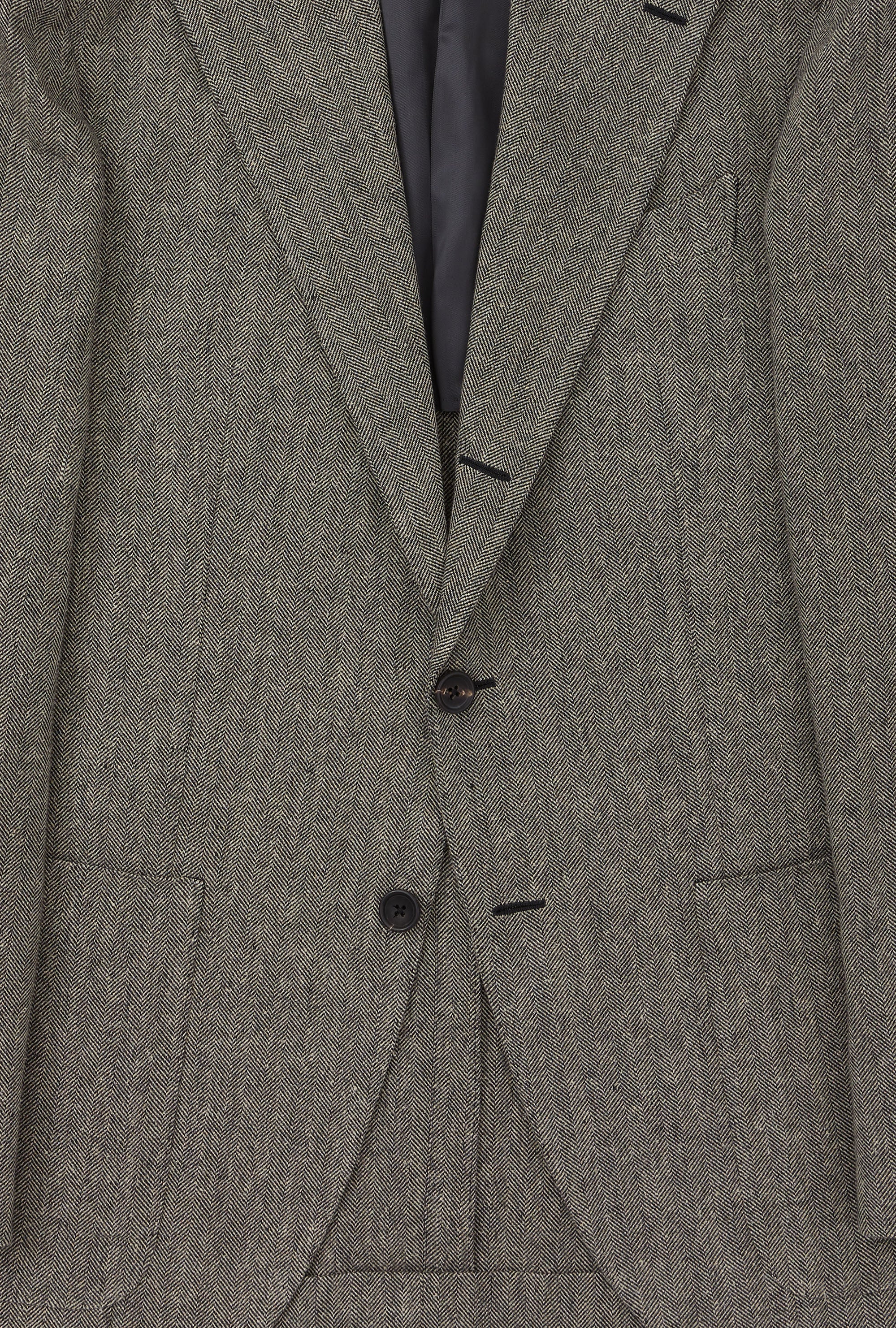 Sport Jacket Linen Cotton Silk Ecru Black Herringbone