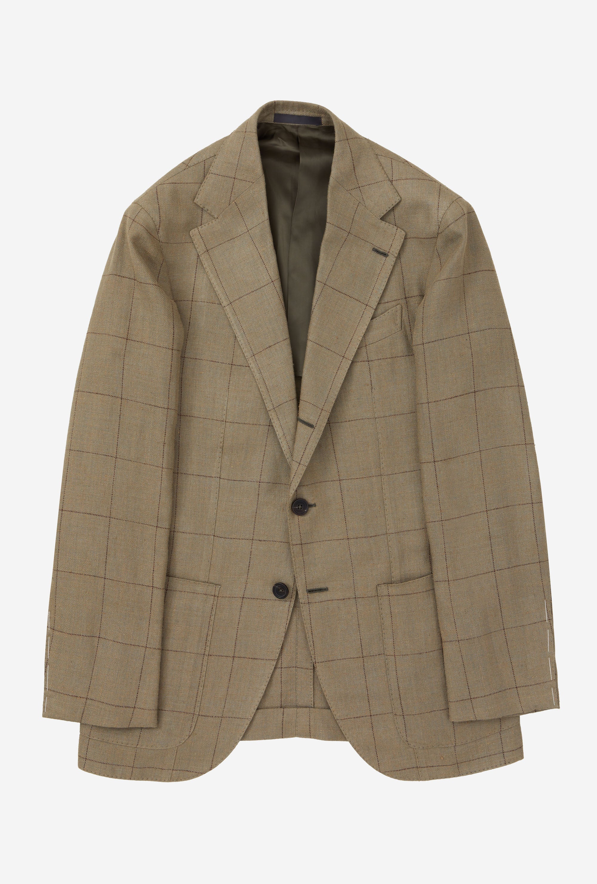 Sport Jacket Silk-Linen Sage Twill Brown Overcheck