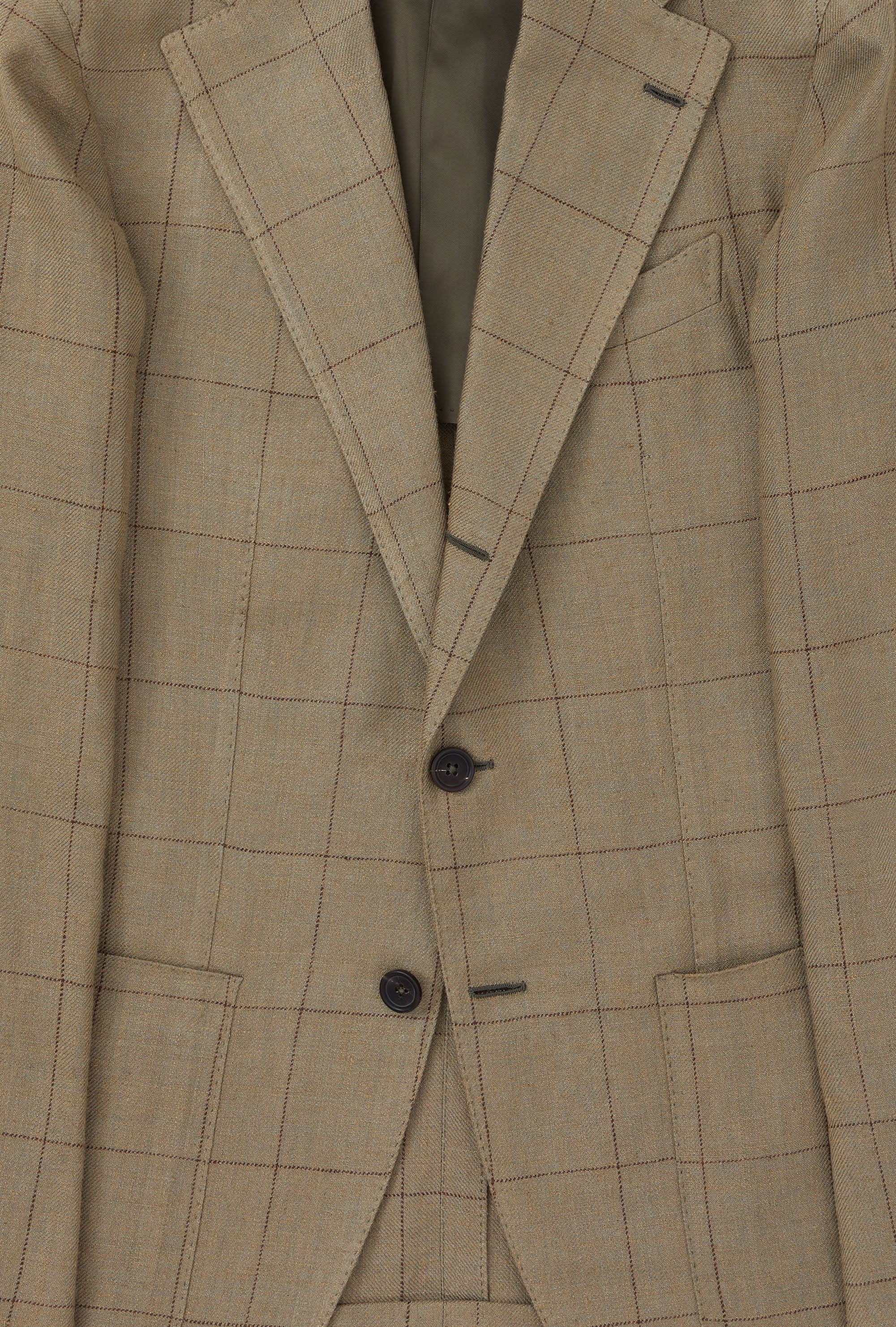 Sport Jacket Silk-Linen Sage Twill Brown Overcheck
