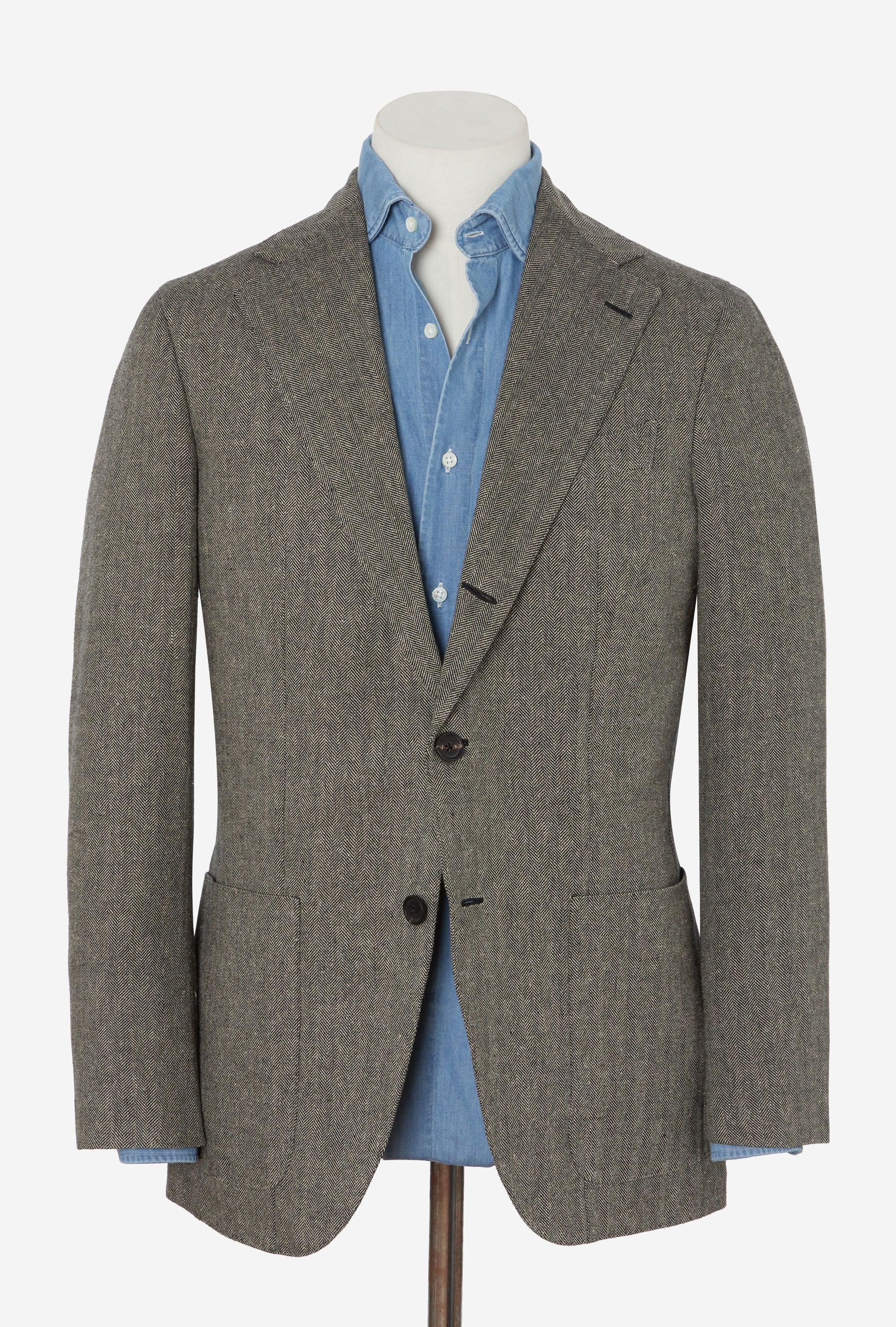 Sport Jacket Linen Cotton Silk Ecru Black Herringbone