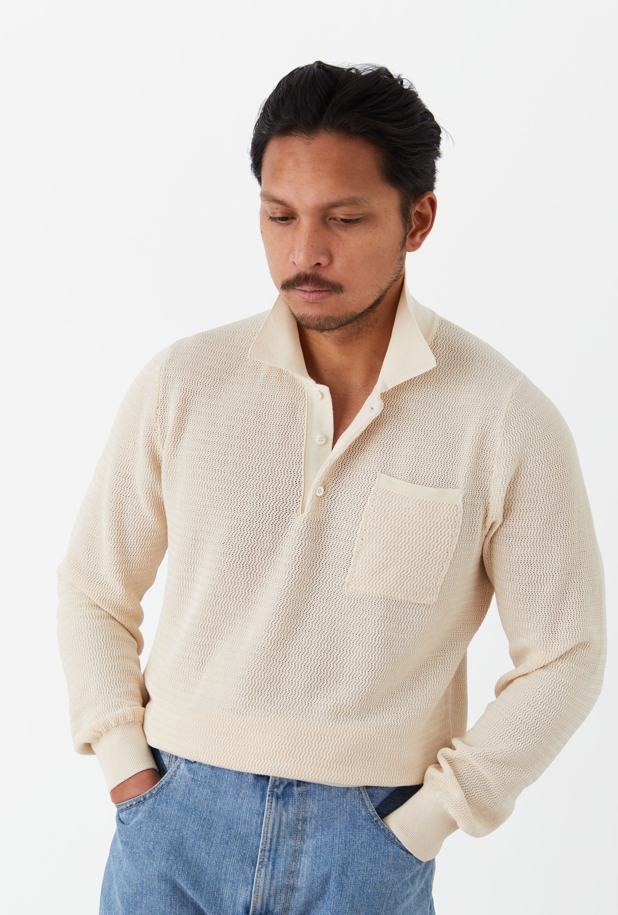 Zig Zag Polo Cotton Ecru