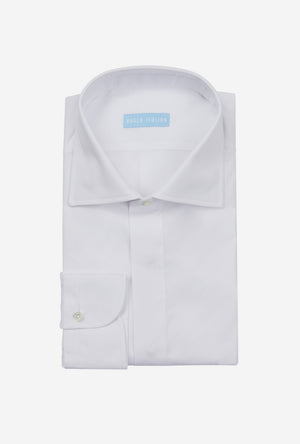 Spread Collar Shirt Cotton White Covered Placket