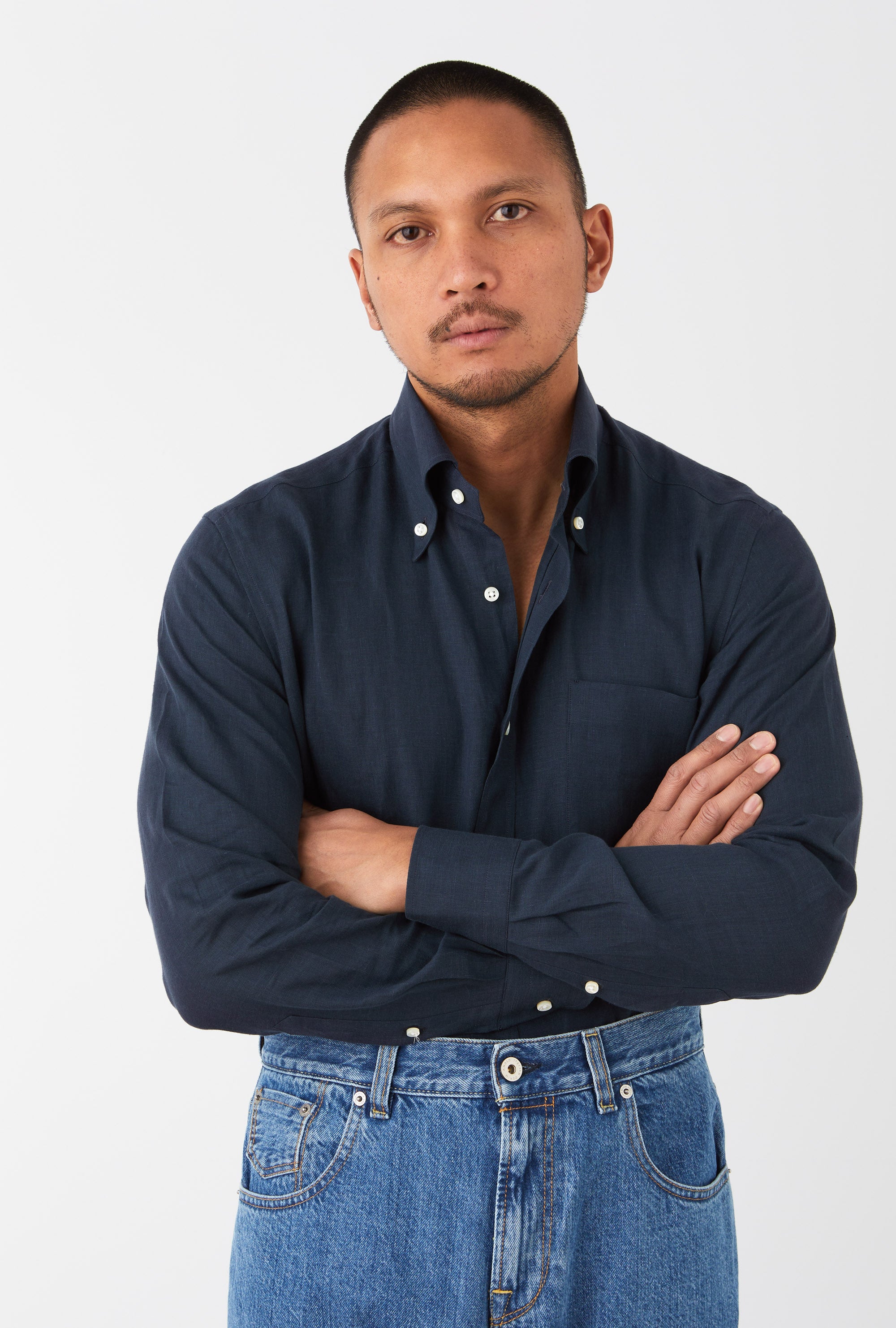 Button Down Linen Shirt Navy