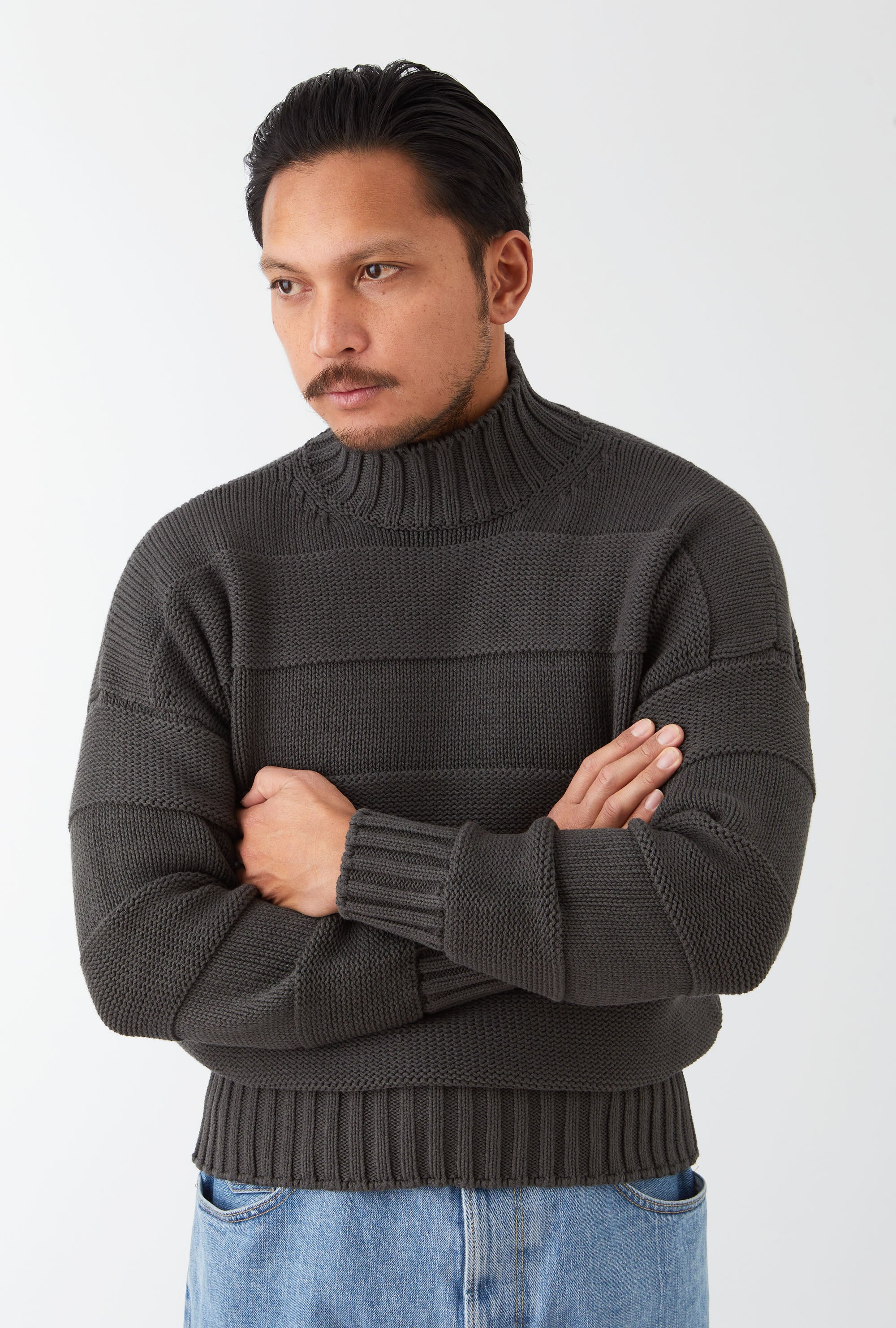 Mockneck Cotton Steel Stripe