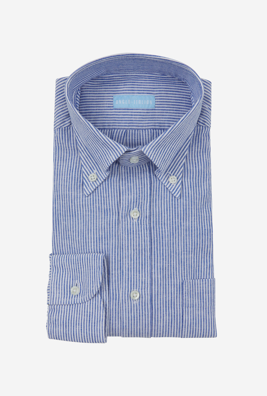 Button Down Sport Shirt Cotton-Linen Blue Bengal Stripe
