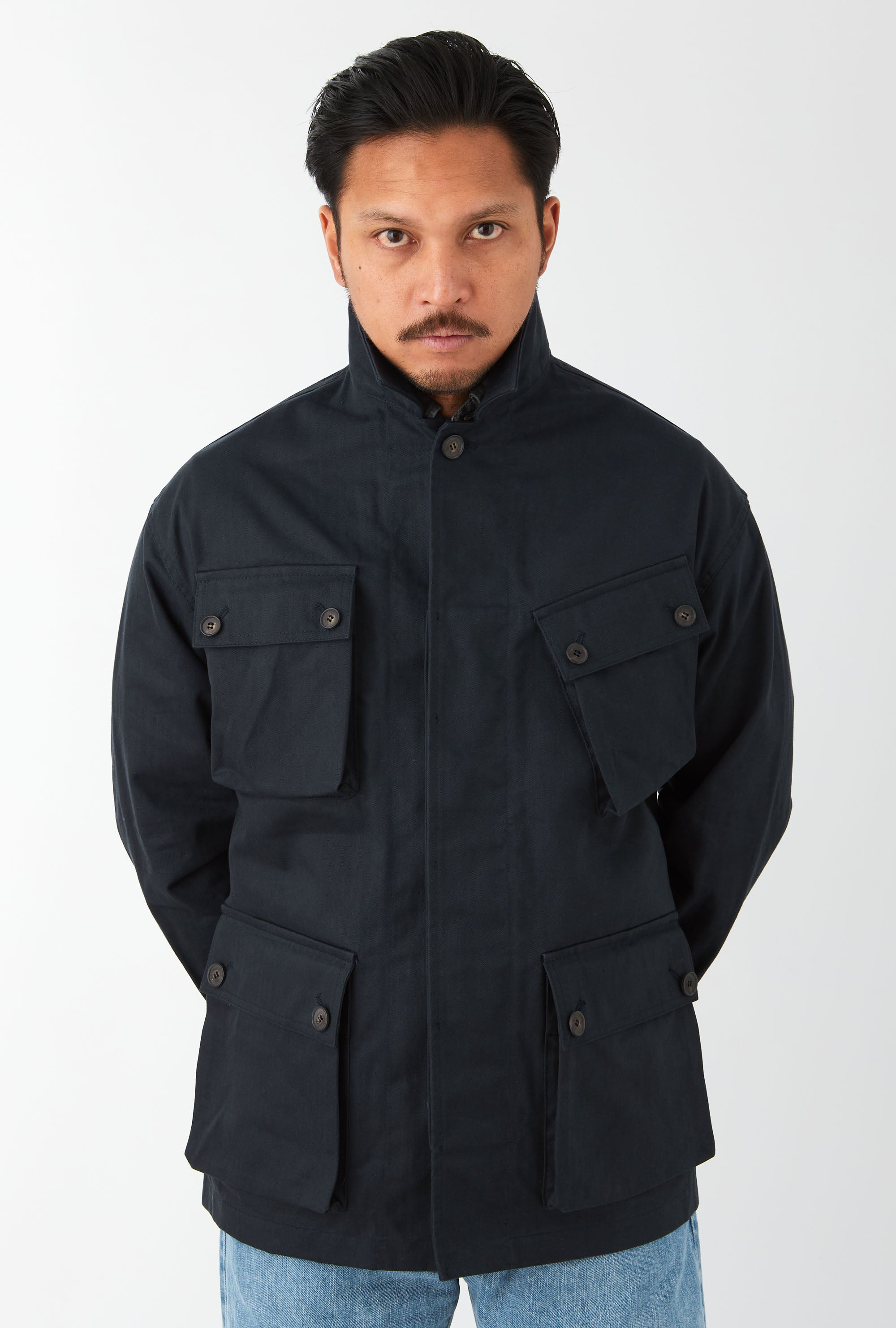 Field Jacket Waxed Cotton Canvas Navy