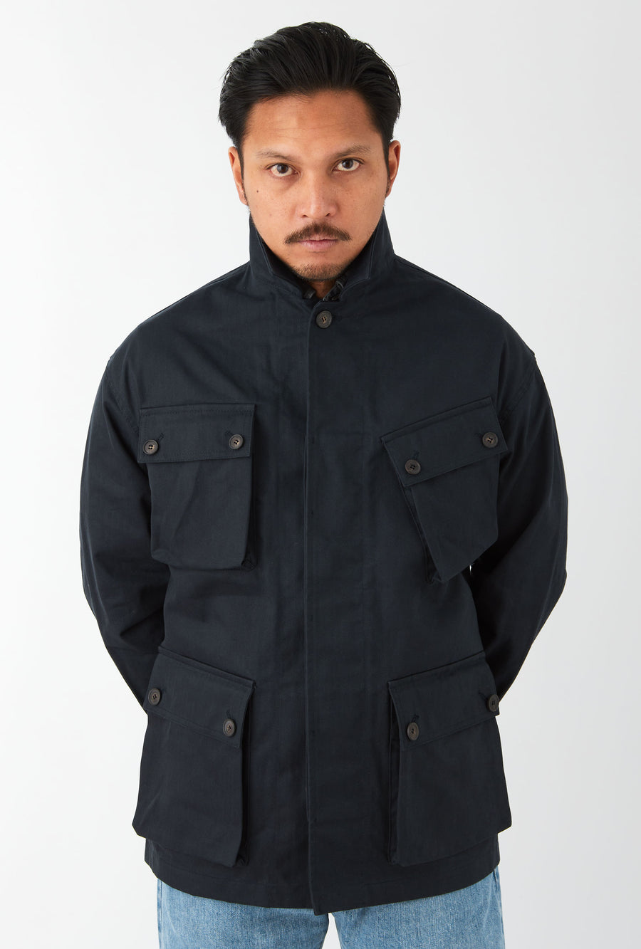 Field Jacket Waxed Cotton Canvas Navy
