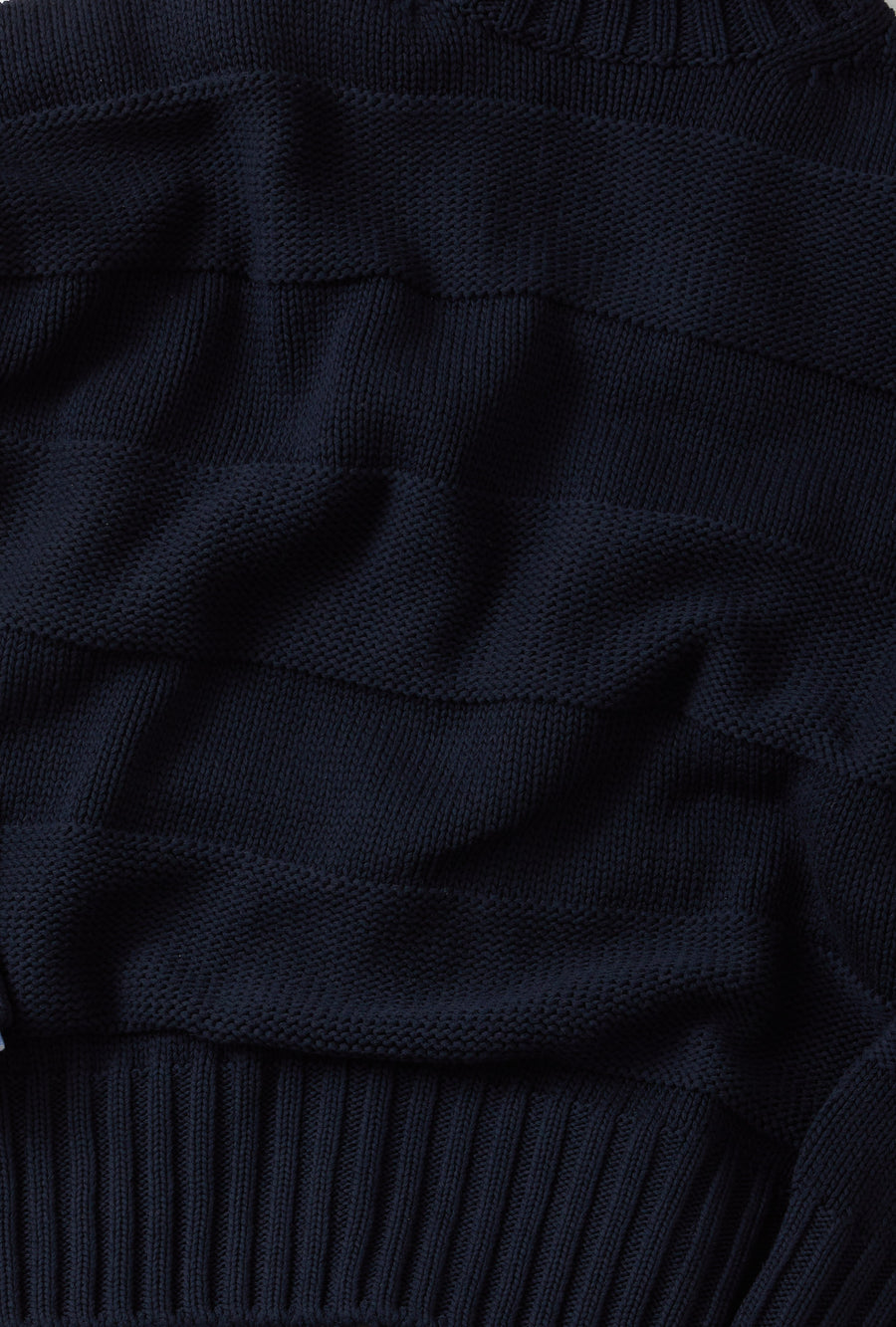 Mockneck Cotton Navy Stripe