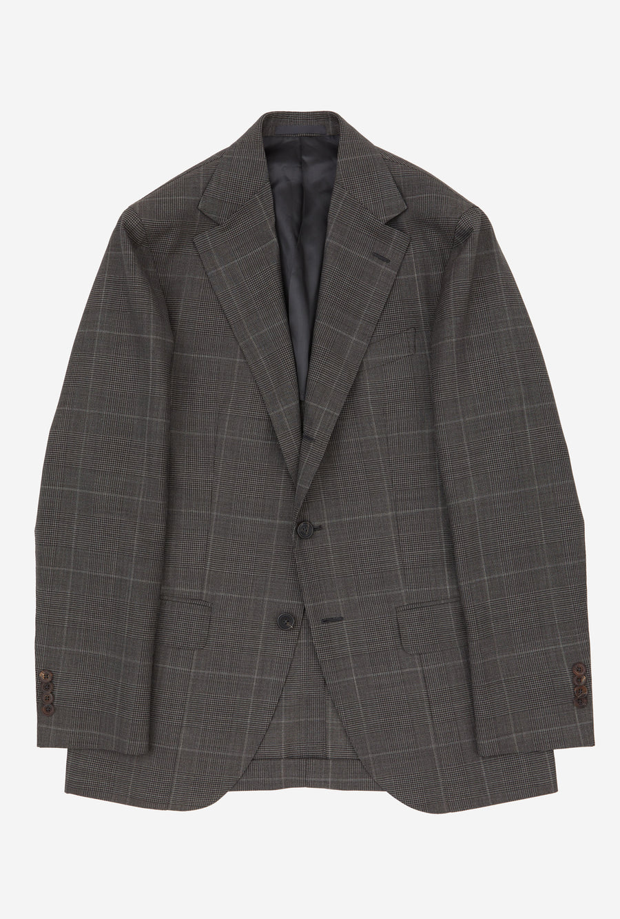 Suit Single Breasted Dark Taupe Glen Plaid Stone Overcheck
