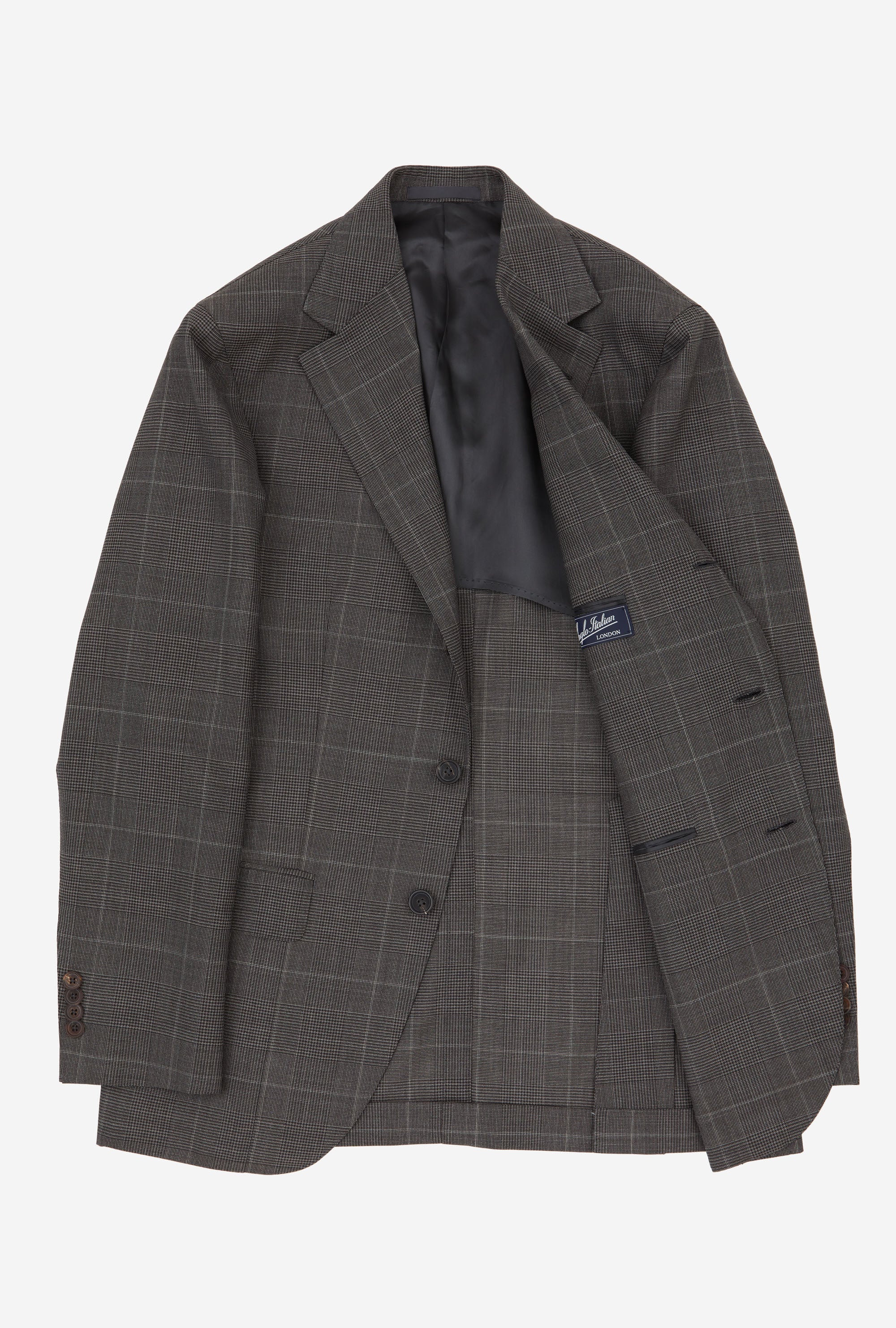 Suit Single Breasted Dark Taupe Glen Plaid Stone Overcheck