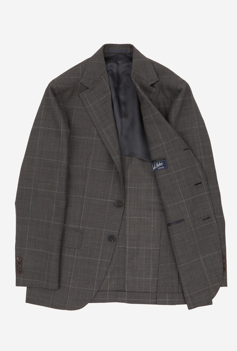 Suit Single Breasted Dark Taupe Glen Plaid Stone Overcheck