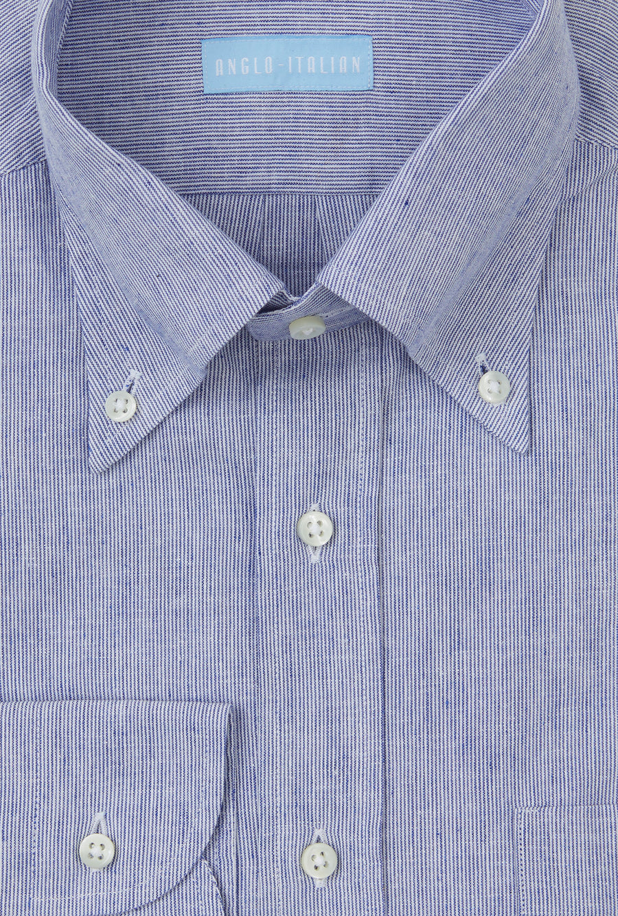 Button Down Sport Shirt Cotton-Linen Blue Hairstripe