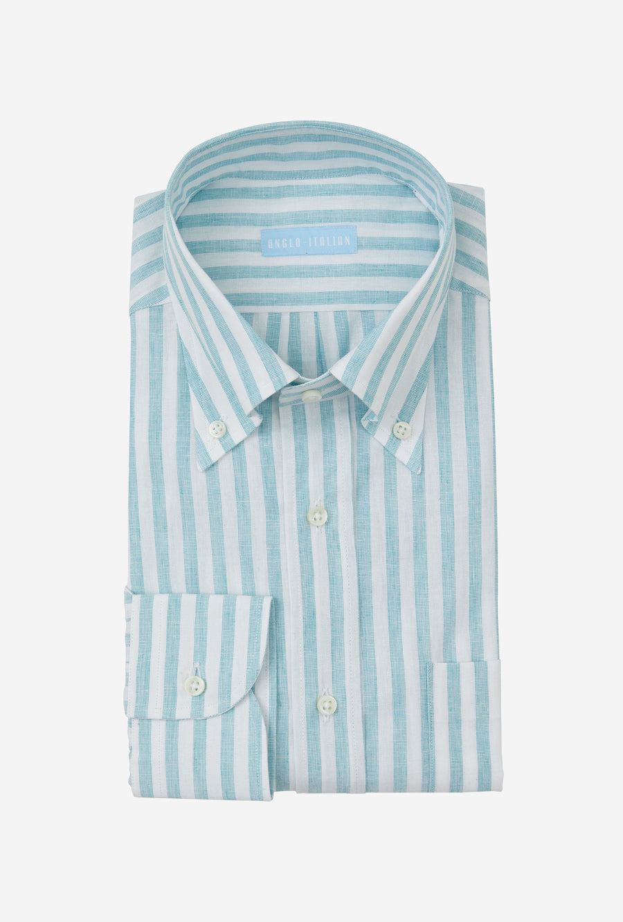 Button Down Sport Shirt Cotton-Linen Aqua Stripe