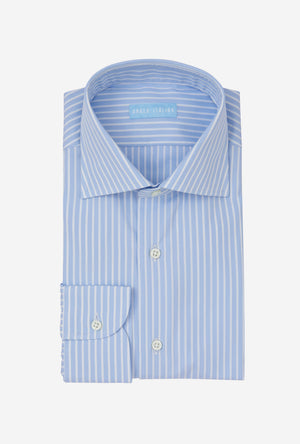 Spread Collar Shirt Cotton Poplin Blue Reverse Stripe