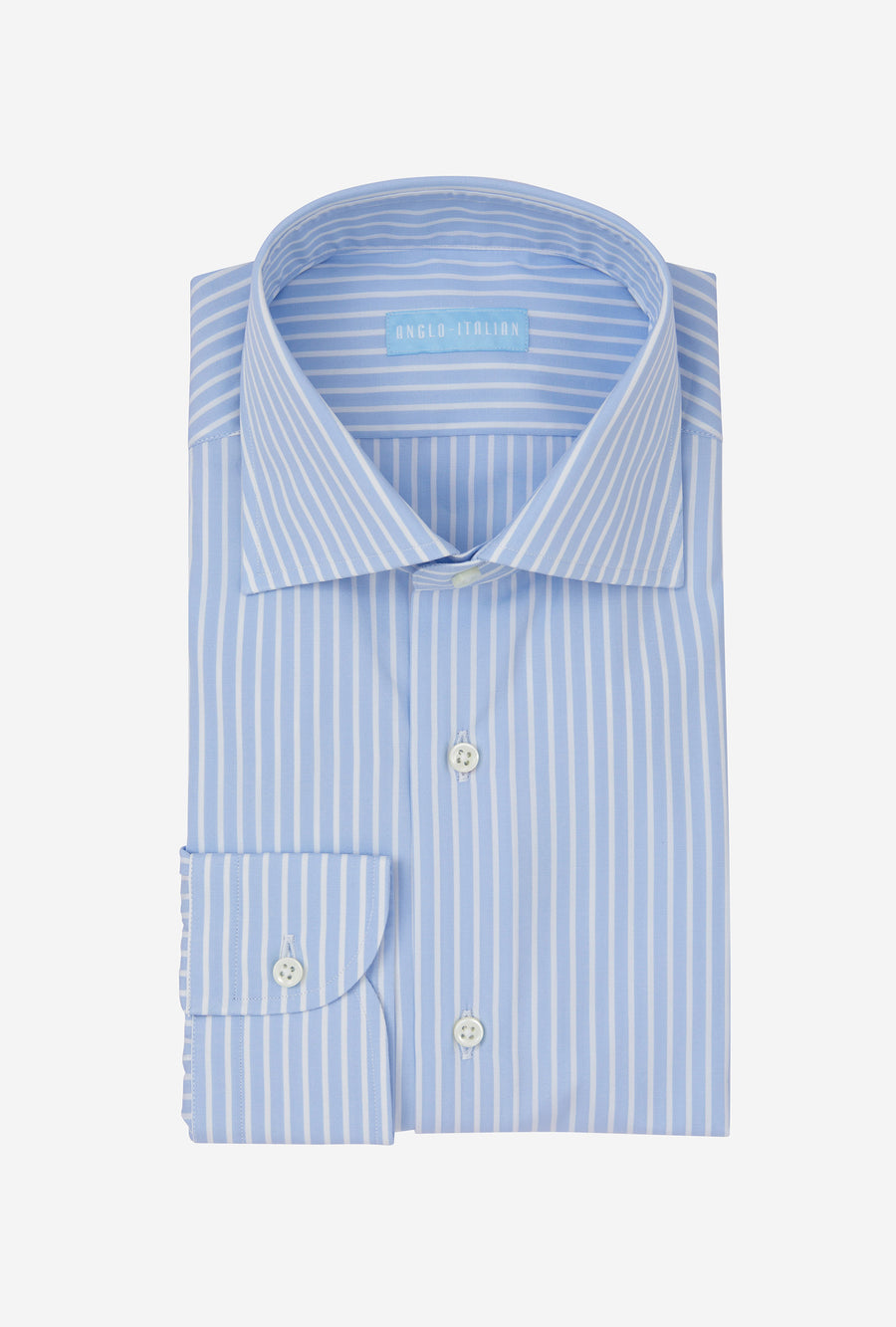 Spread Collar Shirt Cotton Poplin Blue Reverse Stripe