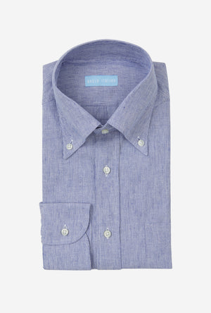Button Down Sport Shirt Cotton-Linen Blue Hairstripe