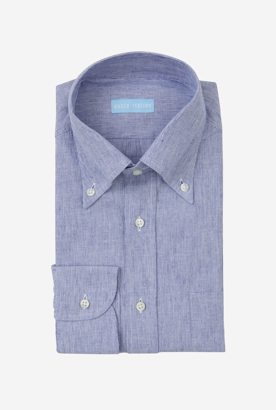 Button Down Sport Shirt Cotton-Linen Blue Hairstripe