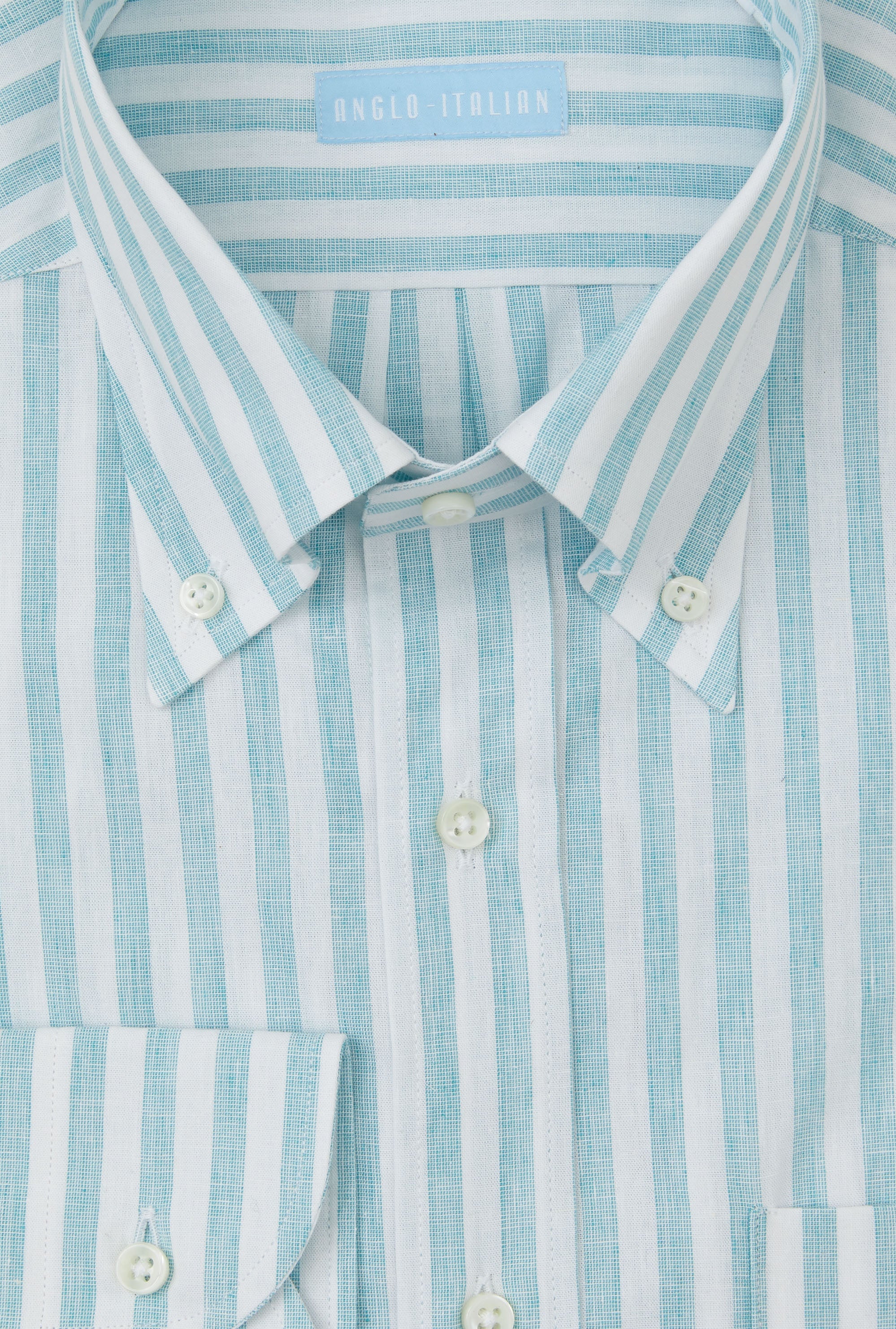 Button Down Sport Shirt Cotton-Linen Aqua Stripe