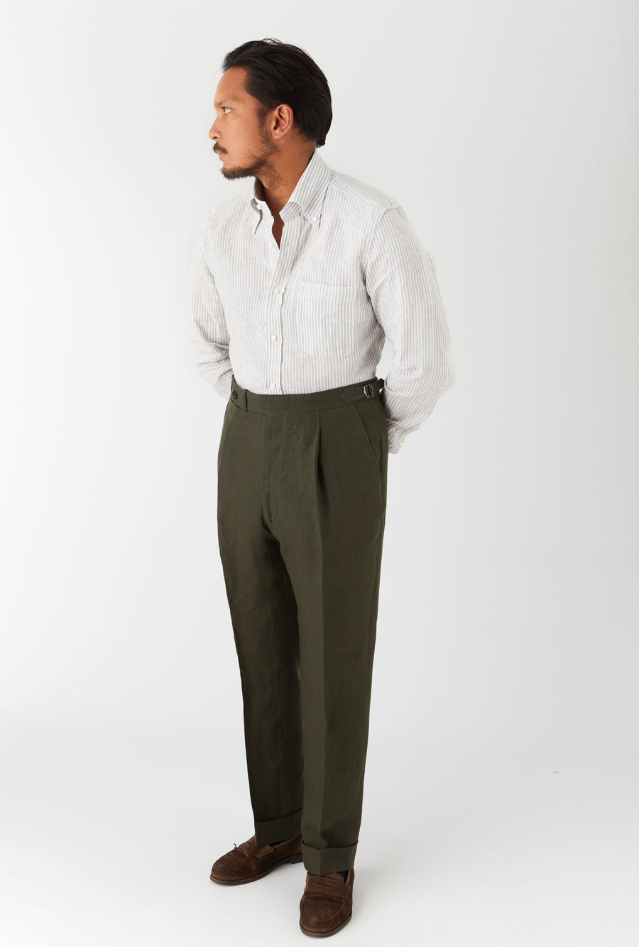 Tailored Trouser Washed Linen Forest