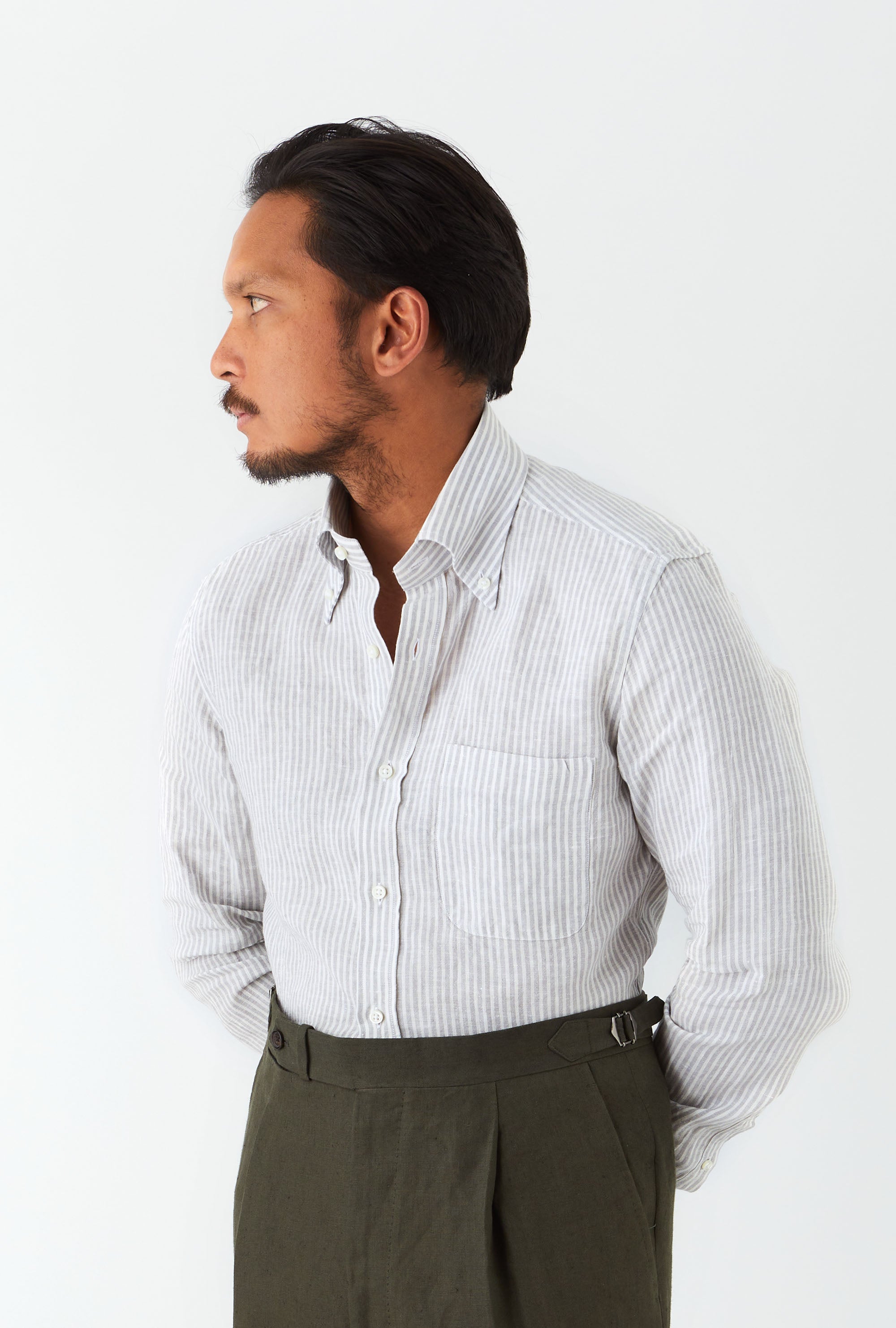 Tailored Trouser Washed Linen Forest