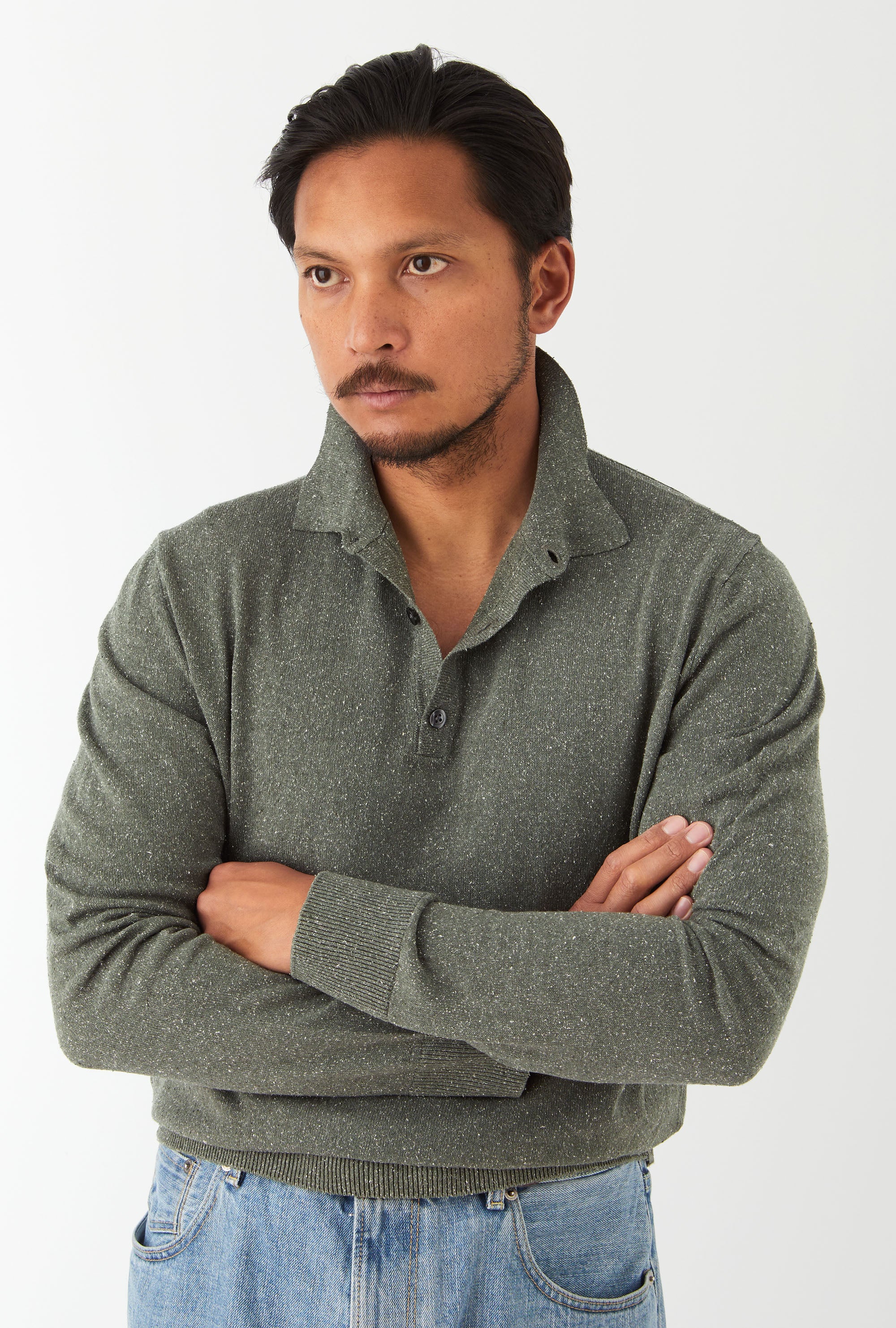 Knitted Polo Silk Sage Melange