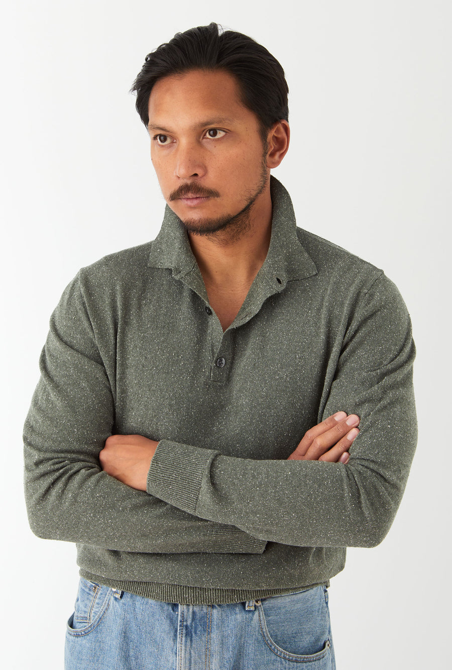 Knitted Polo Silk Sage Melange