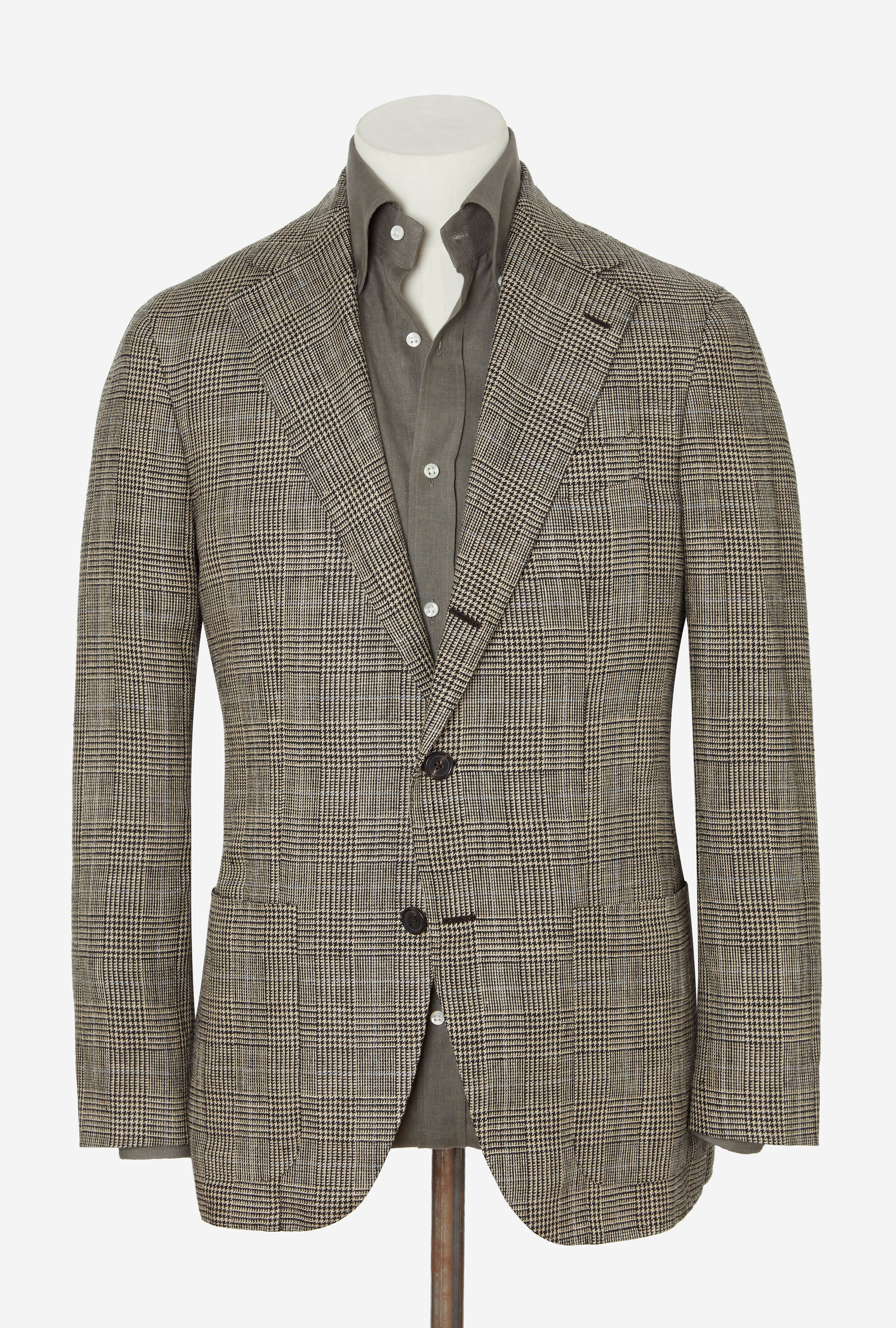 Sport Jacket Silk-Linen Stone Glen Plaid Sky Overcheck