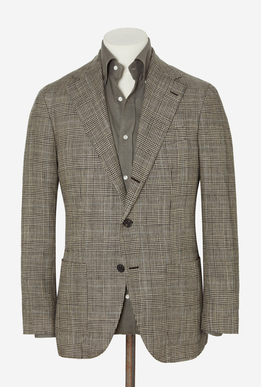 Sport Jacket Silk-Linen Stone Glen Plaid Sky Overcheck