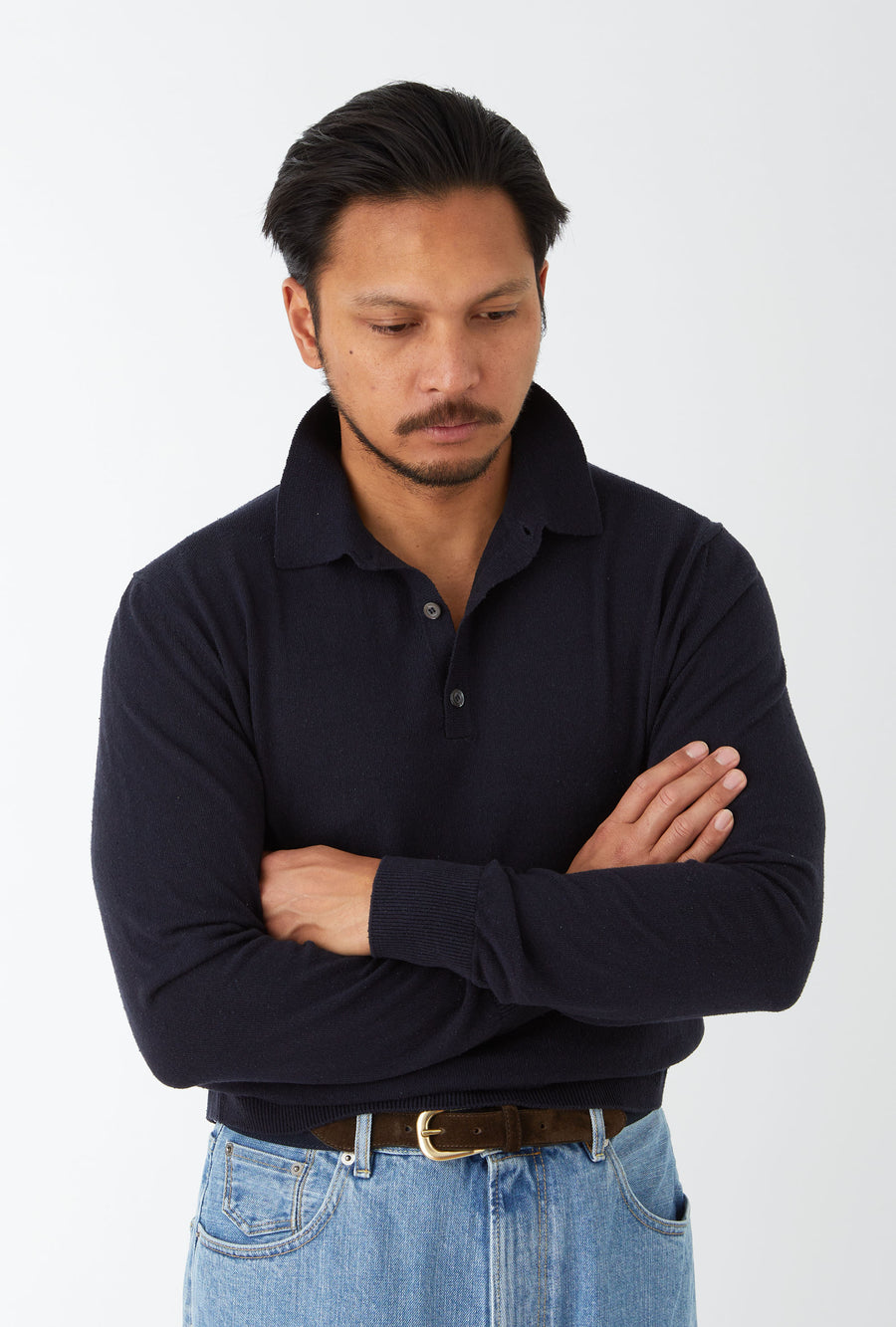 Knitted Polo Silk Navy