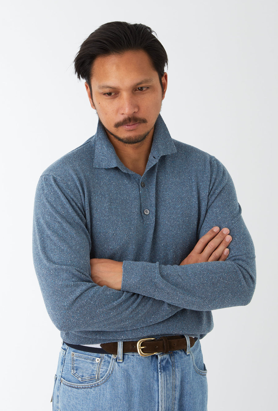 Knitted Polo Silk Airforce Blue Melange