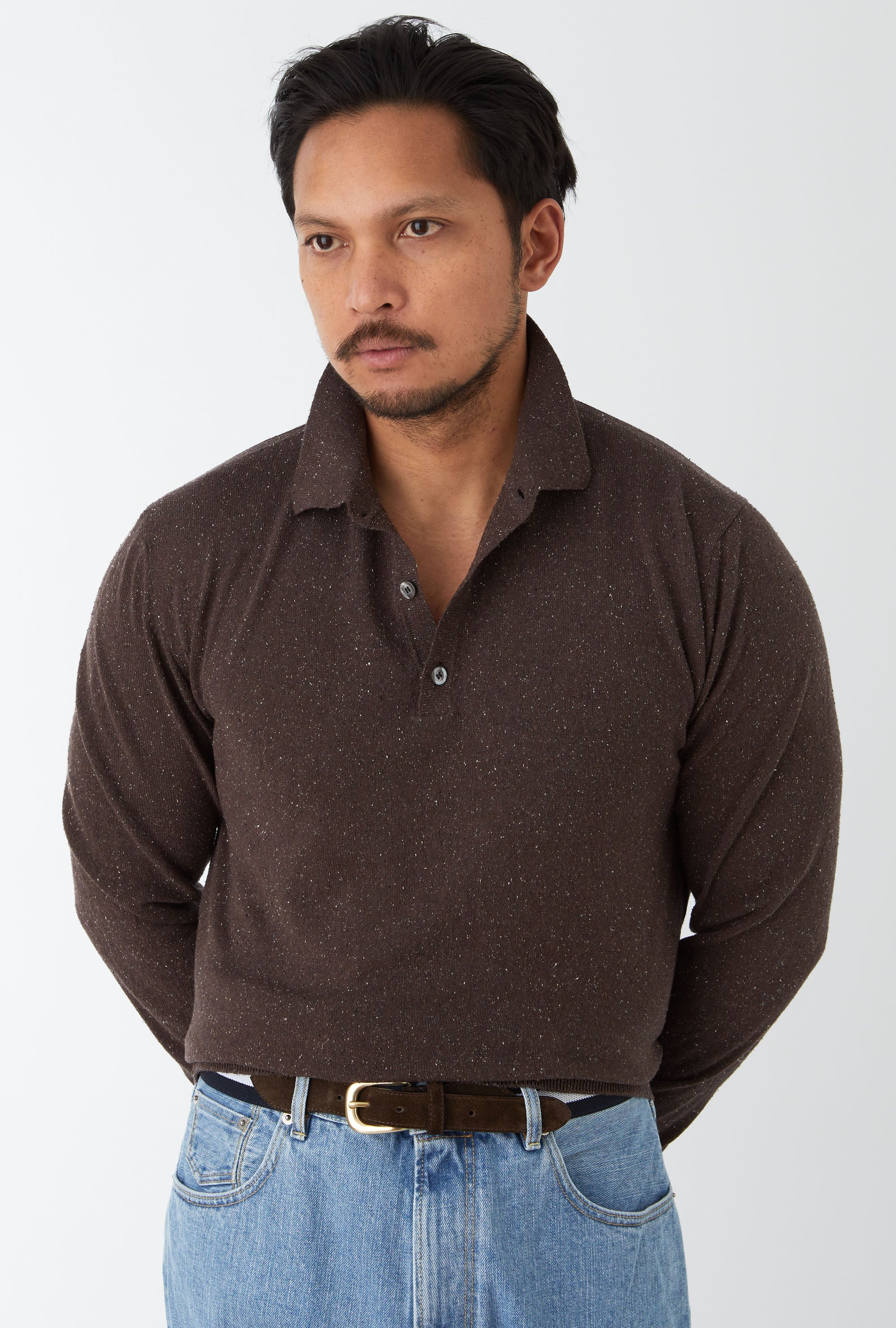 Knitted Polo Silk Brown Melange
