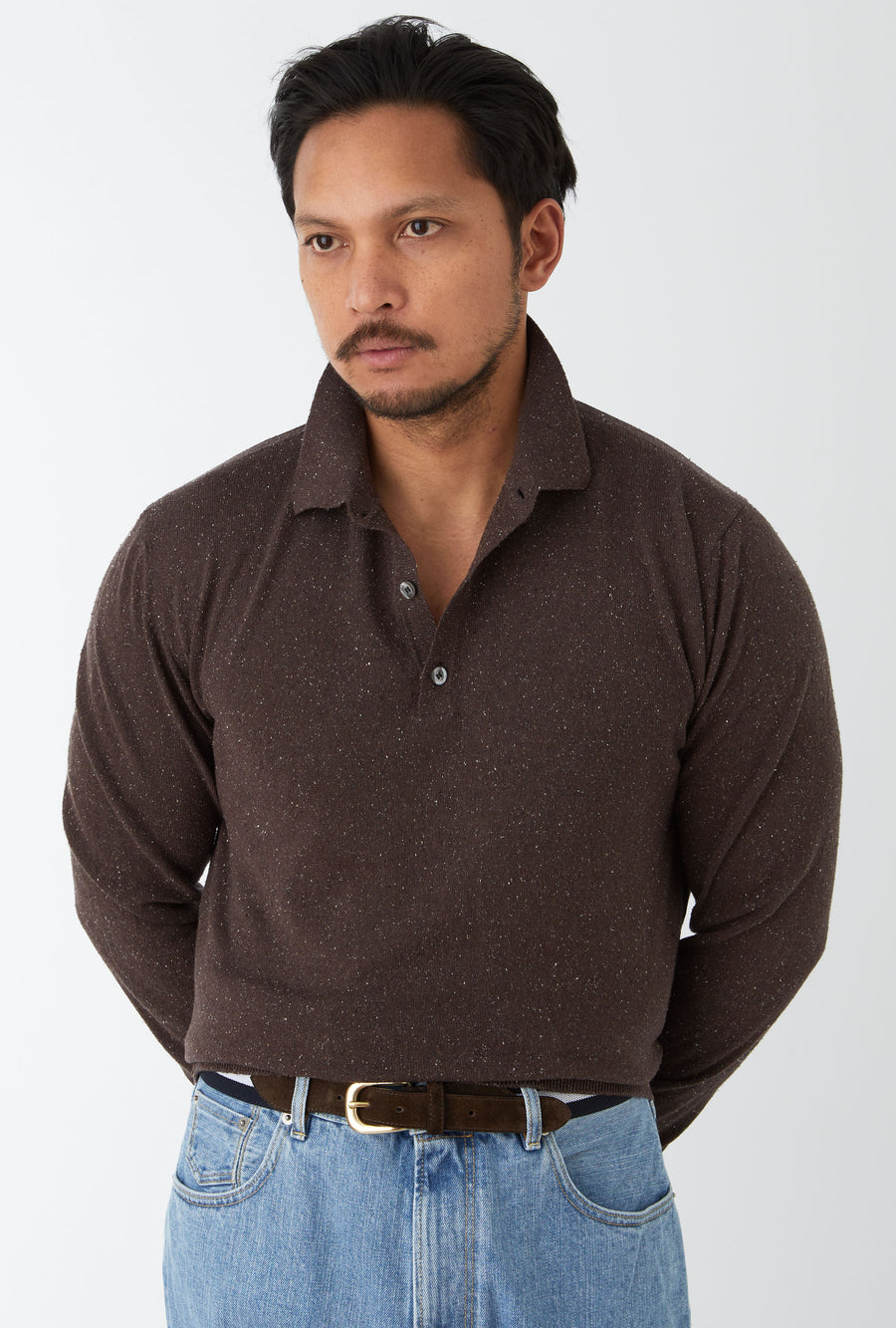 Knitted Polo Silk Brown Melange