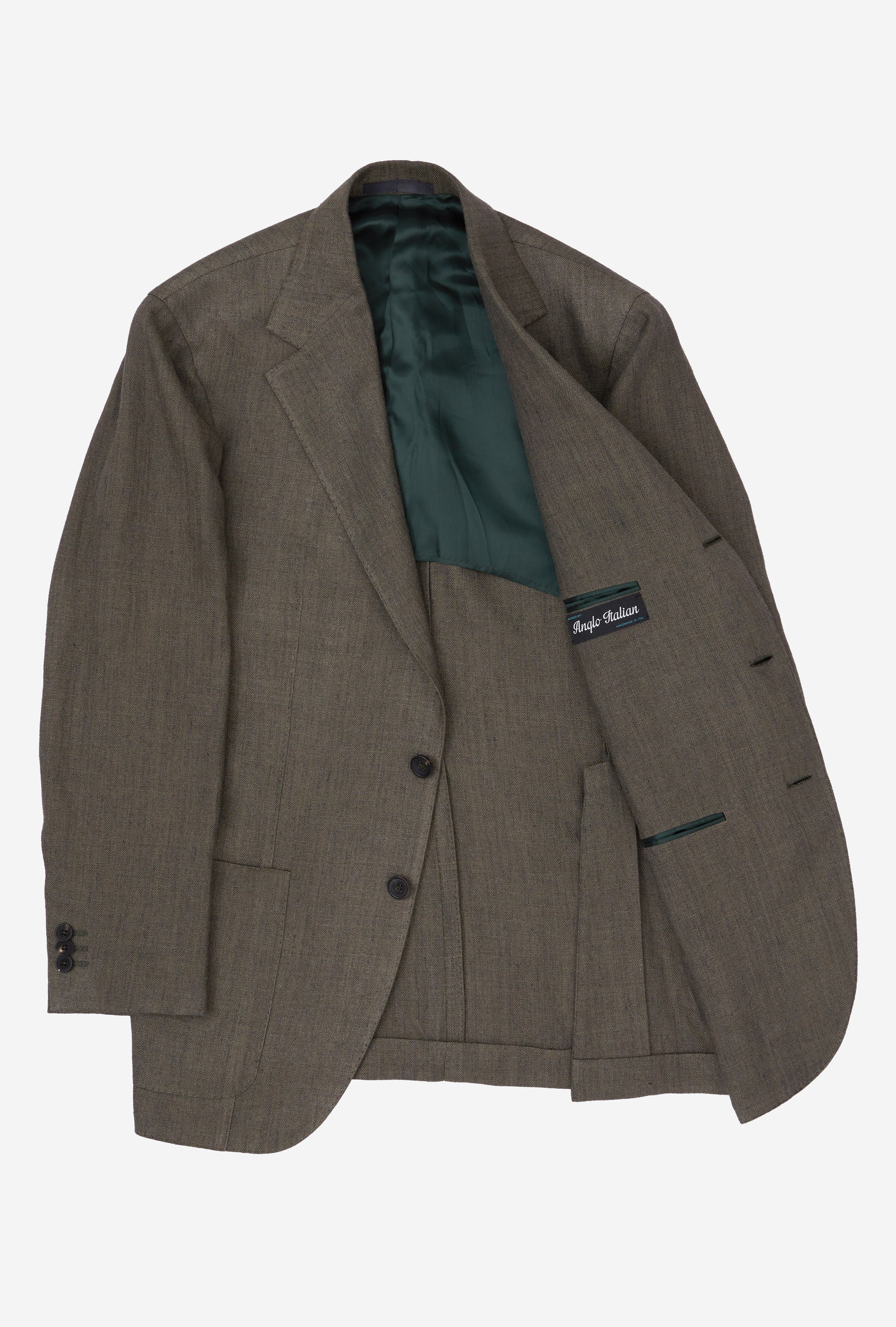 Sport Jacket Silk Linen Olive Herringbone