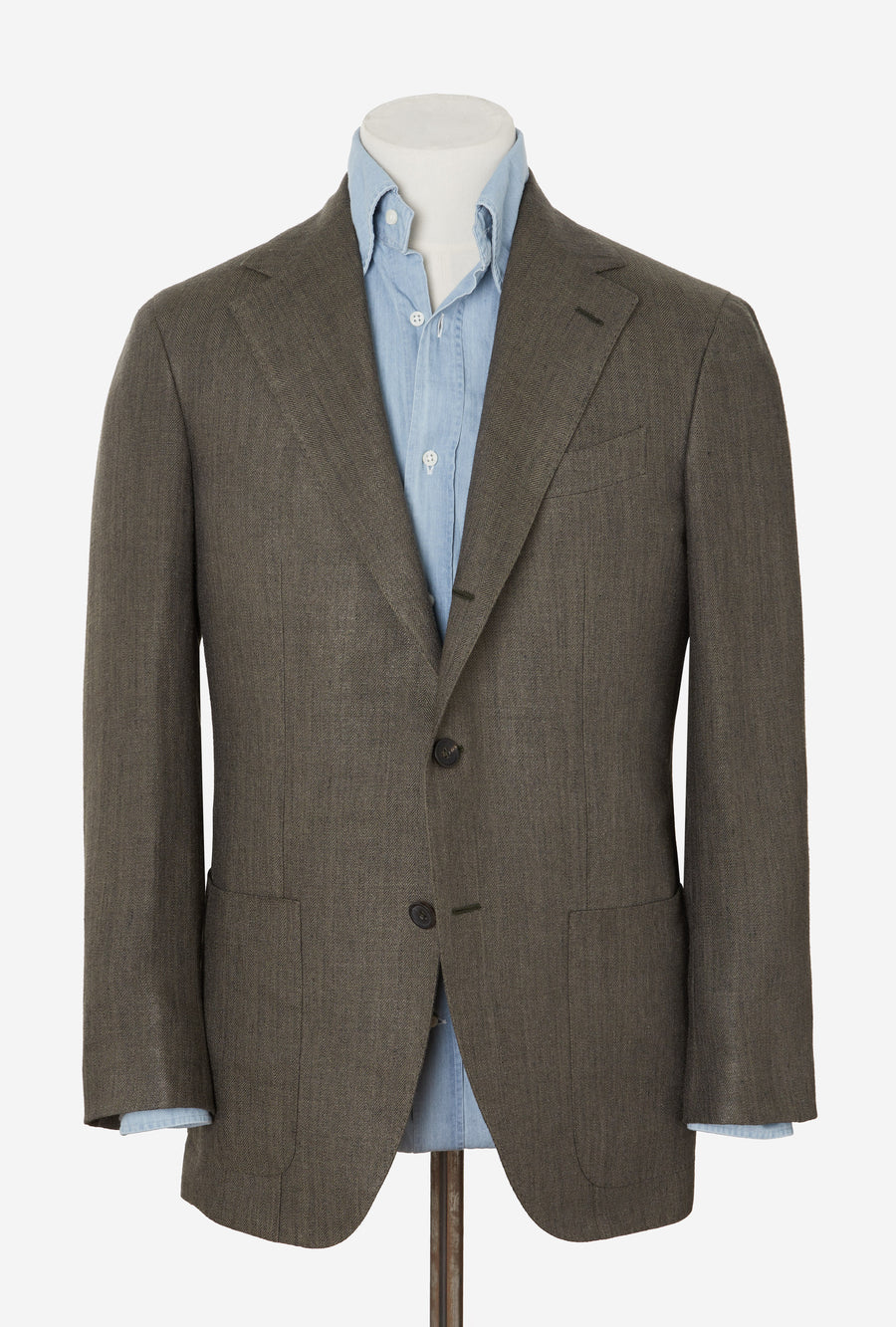 Sport Jacket Silk Linen Olive Herringbone