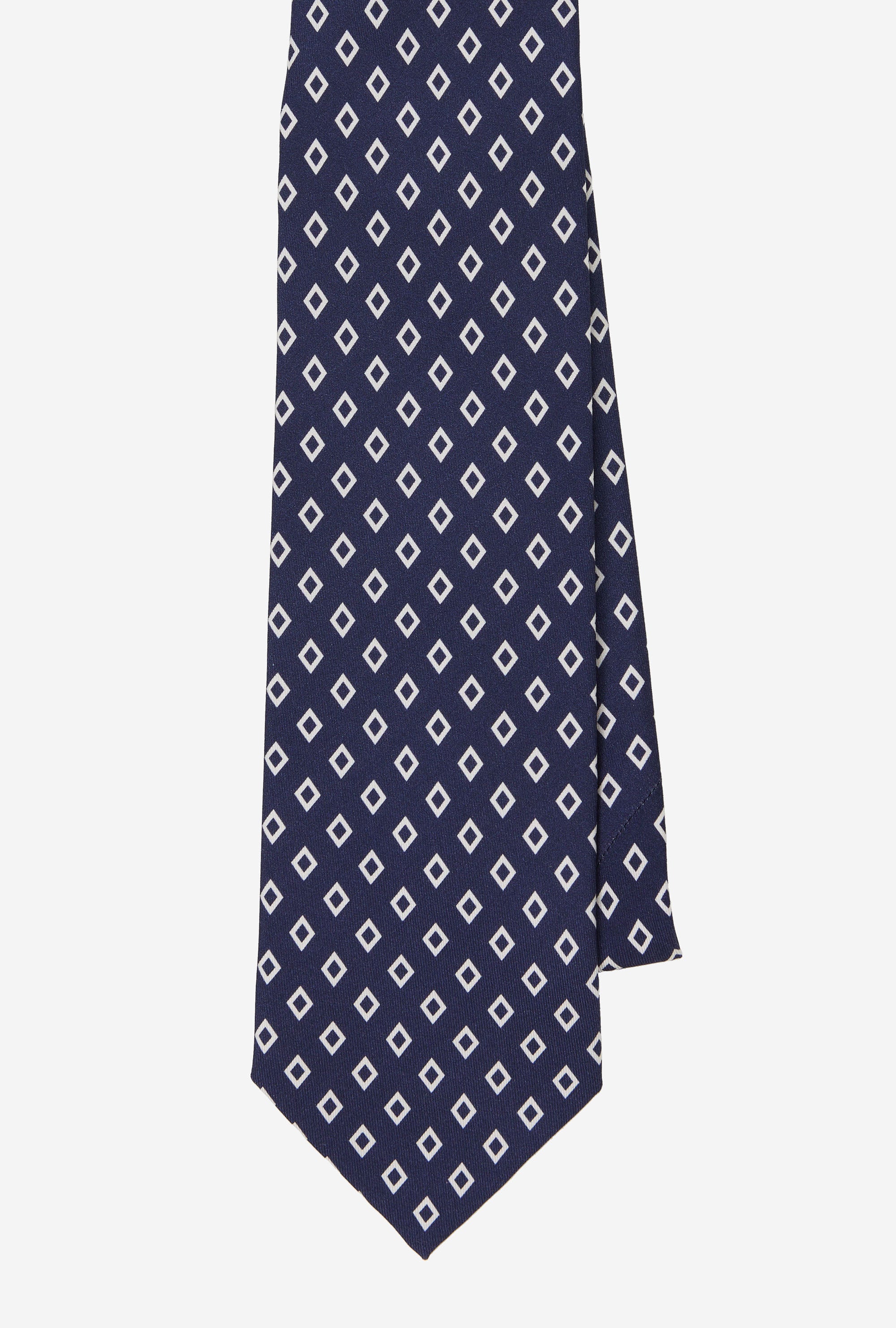 Dry Silk Tie Navy White Diamond