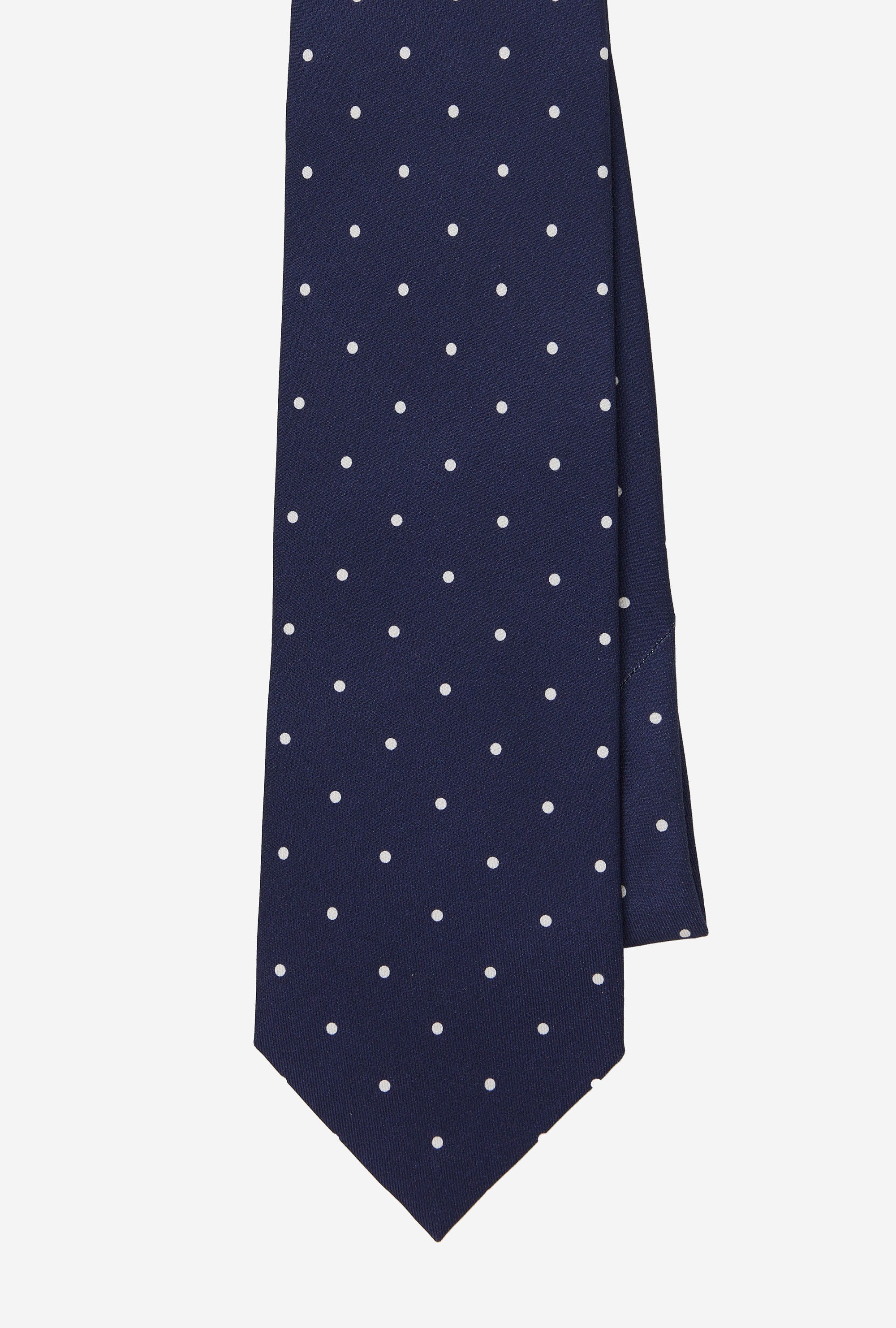 Dry Silk Tie Navy White Dot