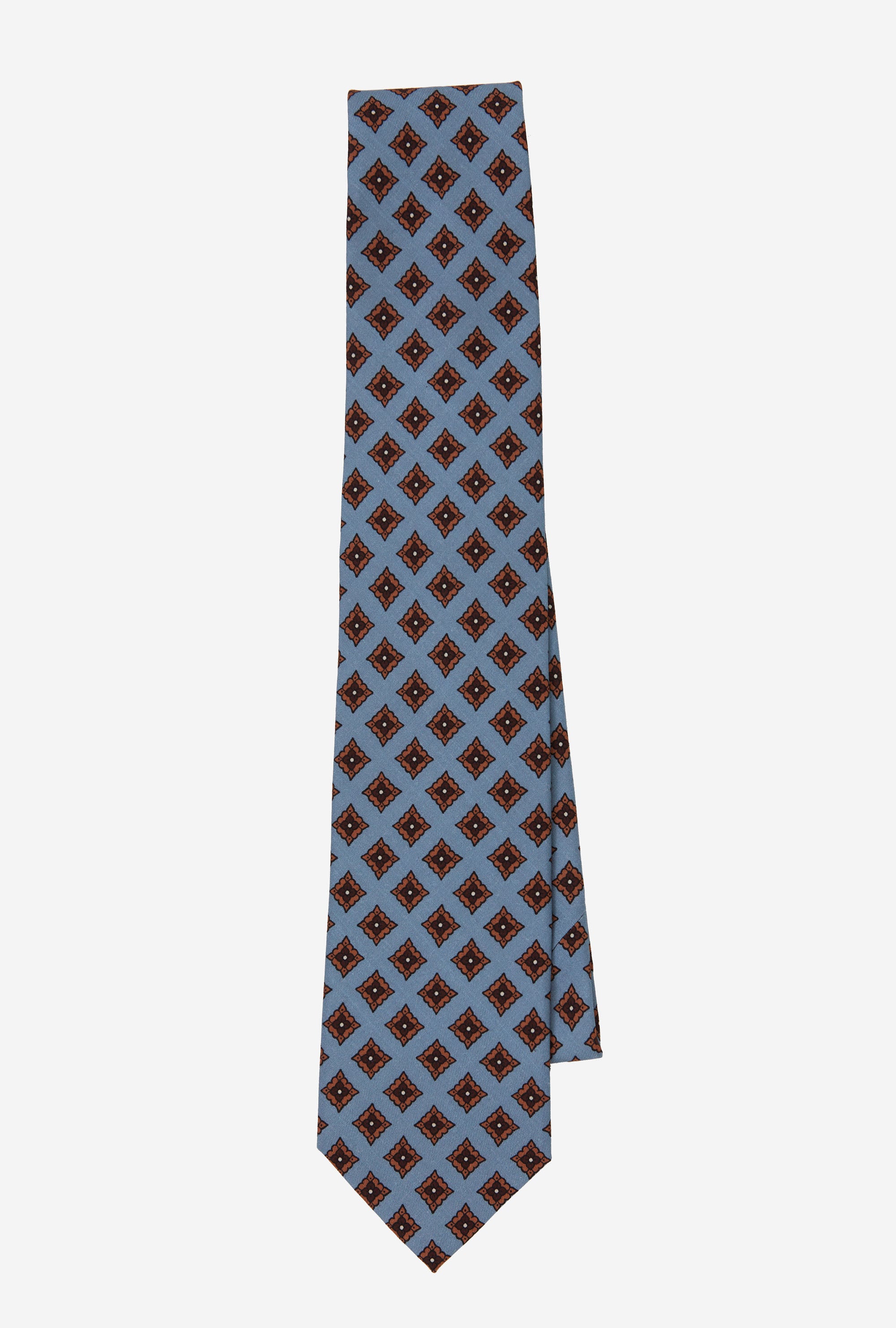Tie Silk Geometric Sky Blue Ochre Brown