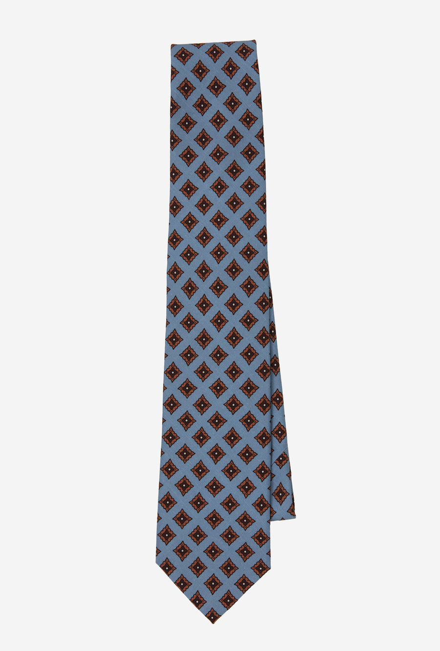 Tie Silk Geometric Sky Blue Ochre Brown