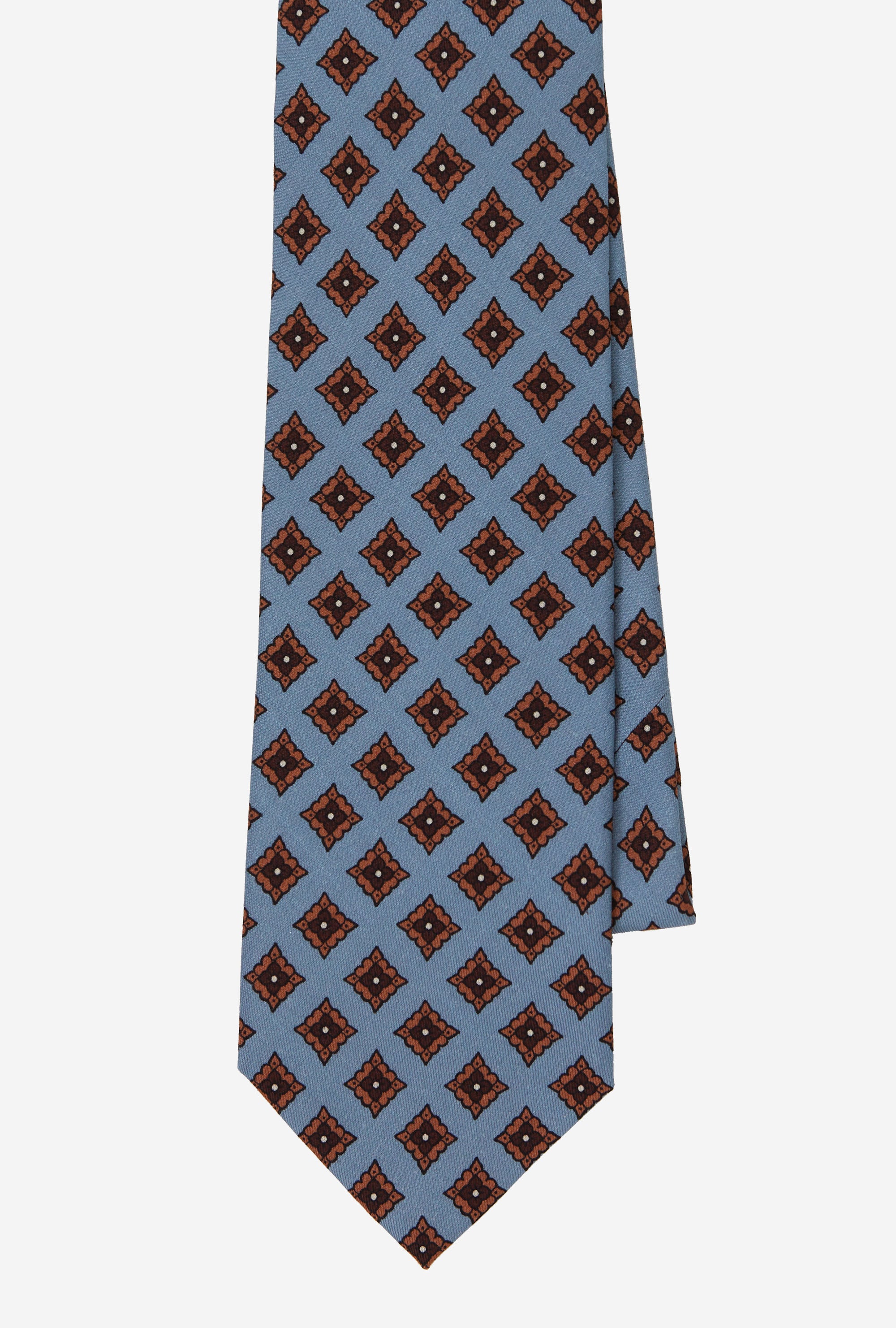 Tie Silk Geometric Sky Blue Ochre Brown
